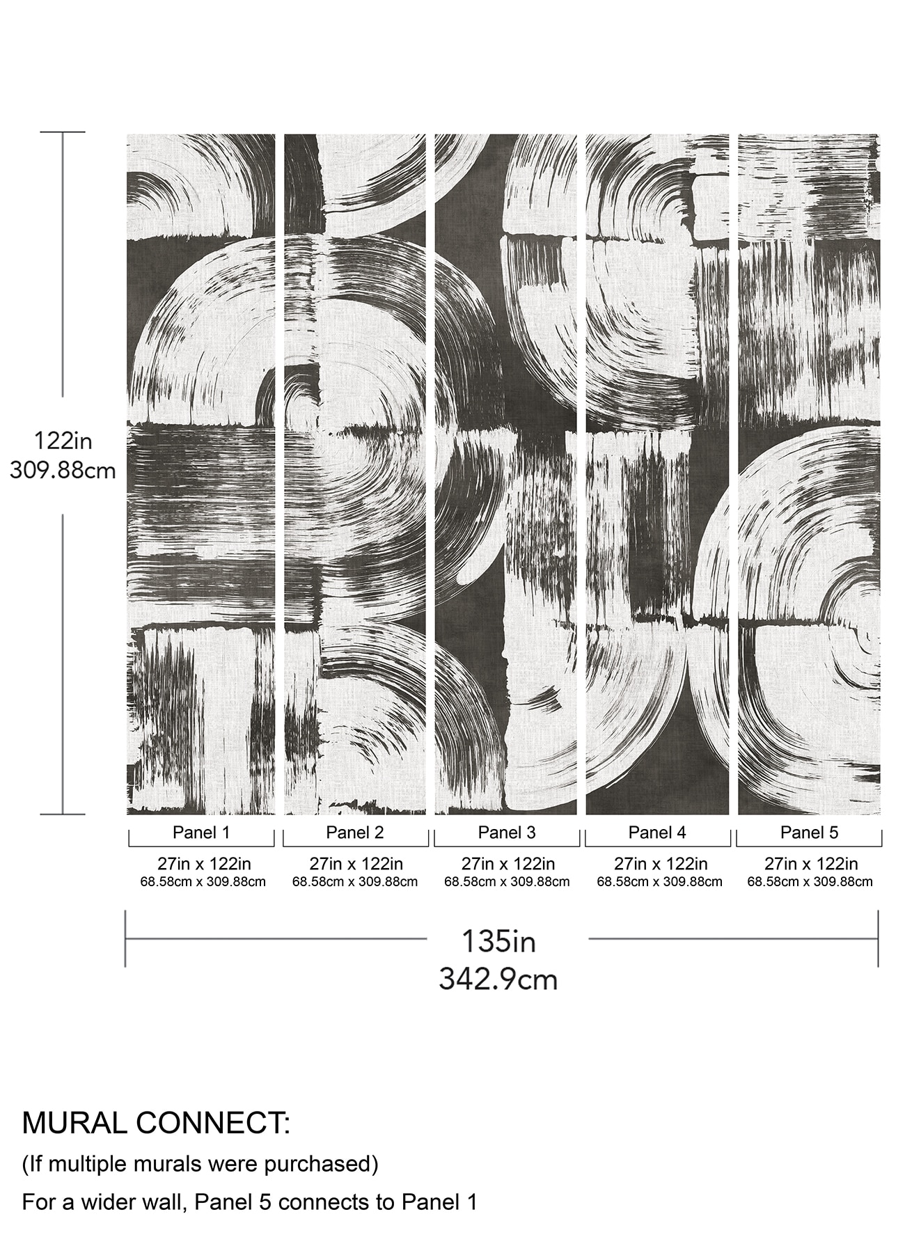Large Black and White Geometric Brushstroke Wall Mural