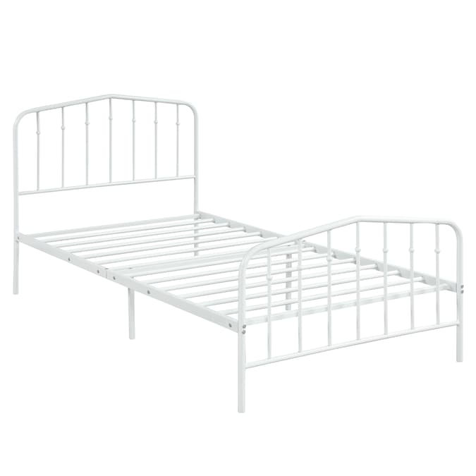 Pouuin White Twin Metal Bed Frame, Metal Bed Frame Twin