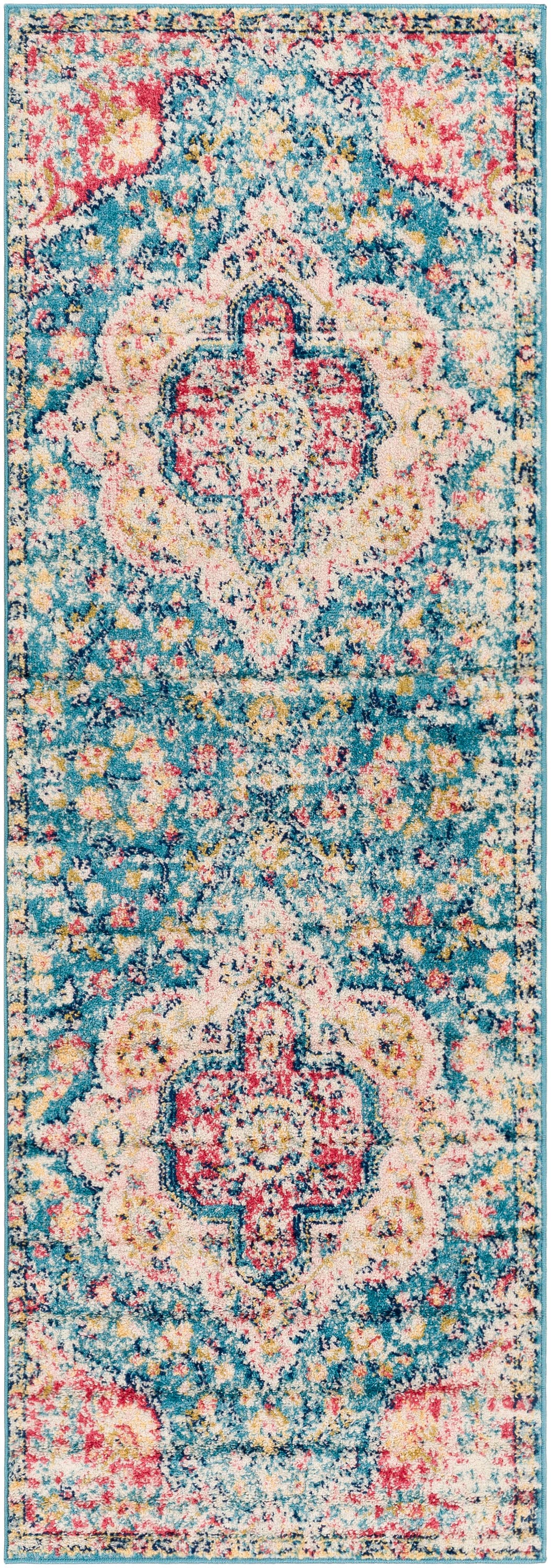 Livabliss ELZ2360-2776 Elaziz 3 x 8 (ft) Polypropylene Sky Blue Rectangular Indoor Medallion Global Area rug