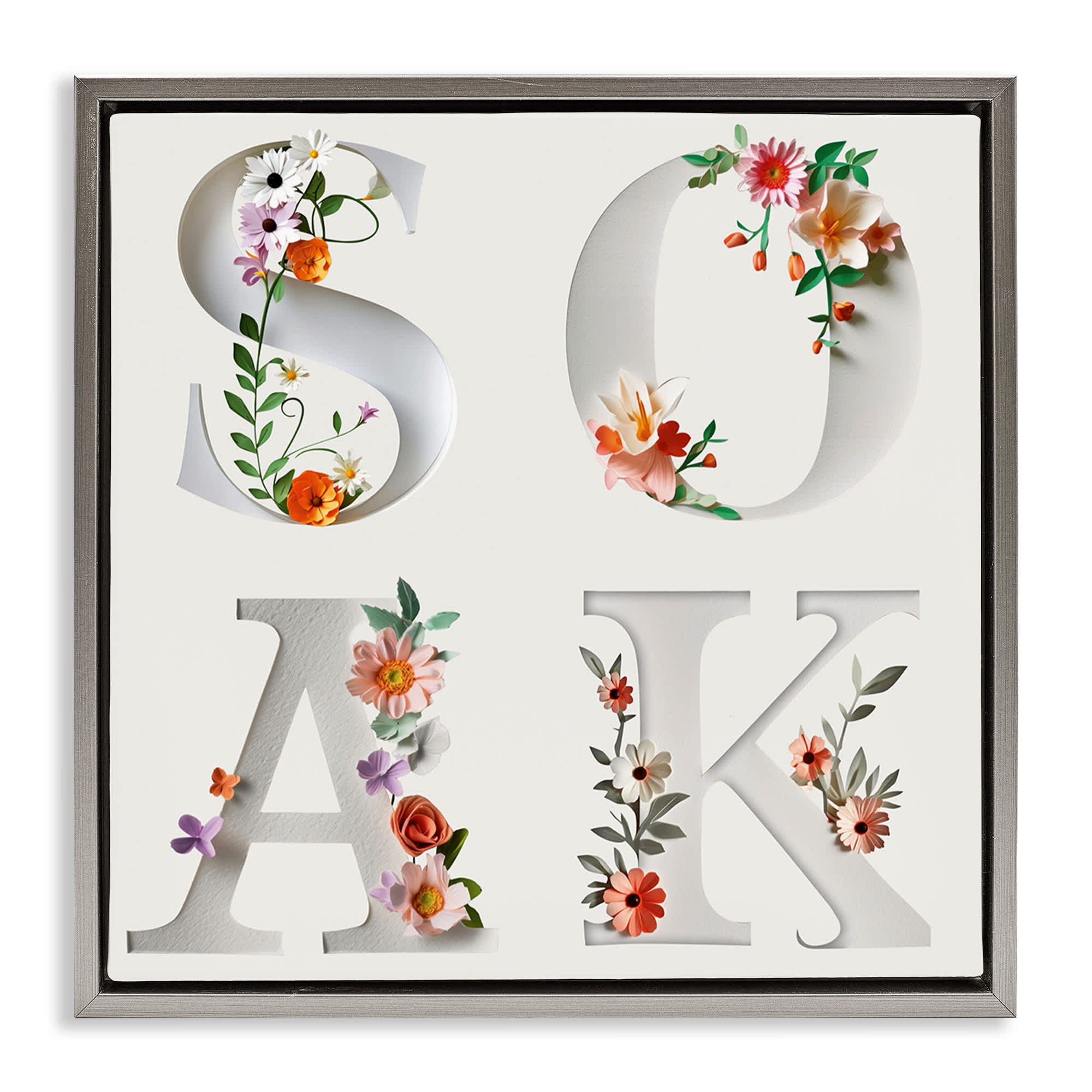 Stupell Industries BT-970-FFL-24X24 Floral Bathroom Soak Letters Gray Framed Floater Canvas Wall Art By Susan Arnot 25 x 25