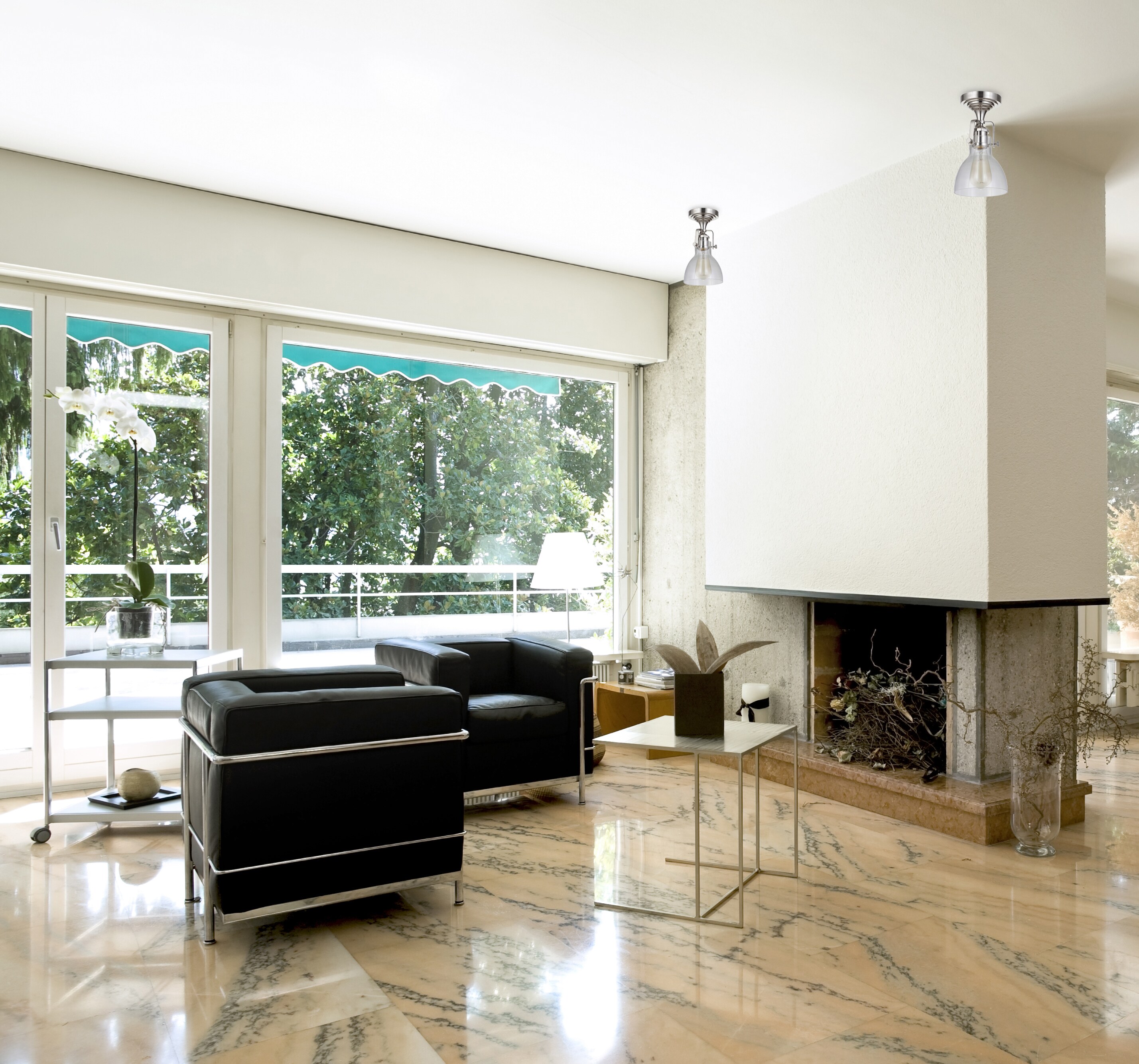 Polished Nickel 6" Glass Semi-Flush Ceiling Light