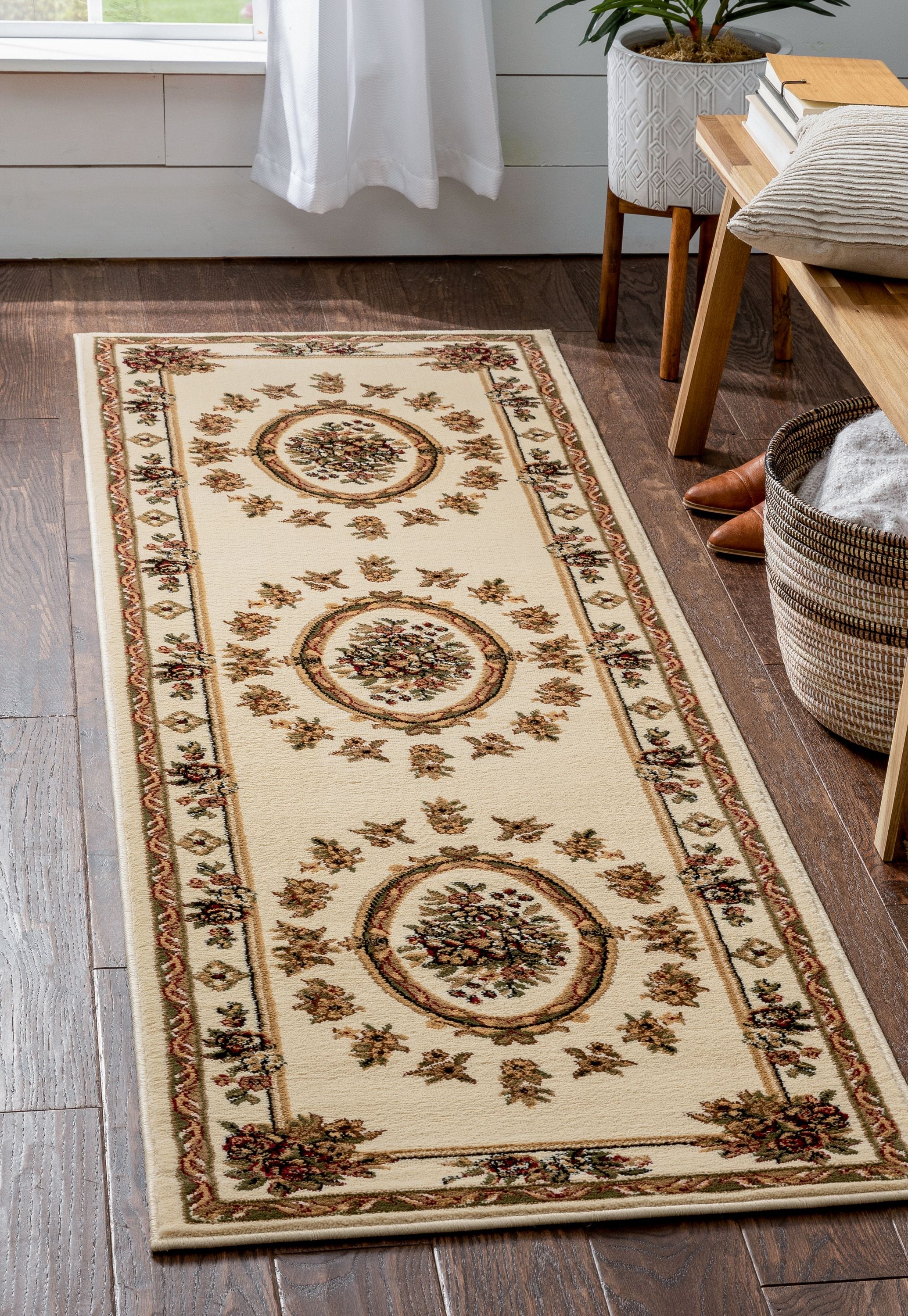 Well Woven 36322L 2 x 12 (ft) Loomed Polypropylene Ivory Rectangular Indoor Medallion Persian Runner rug