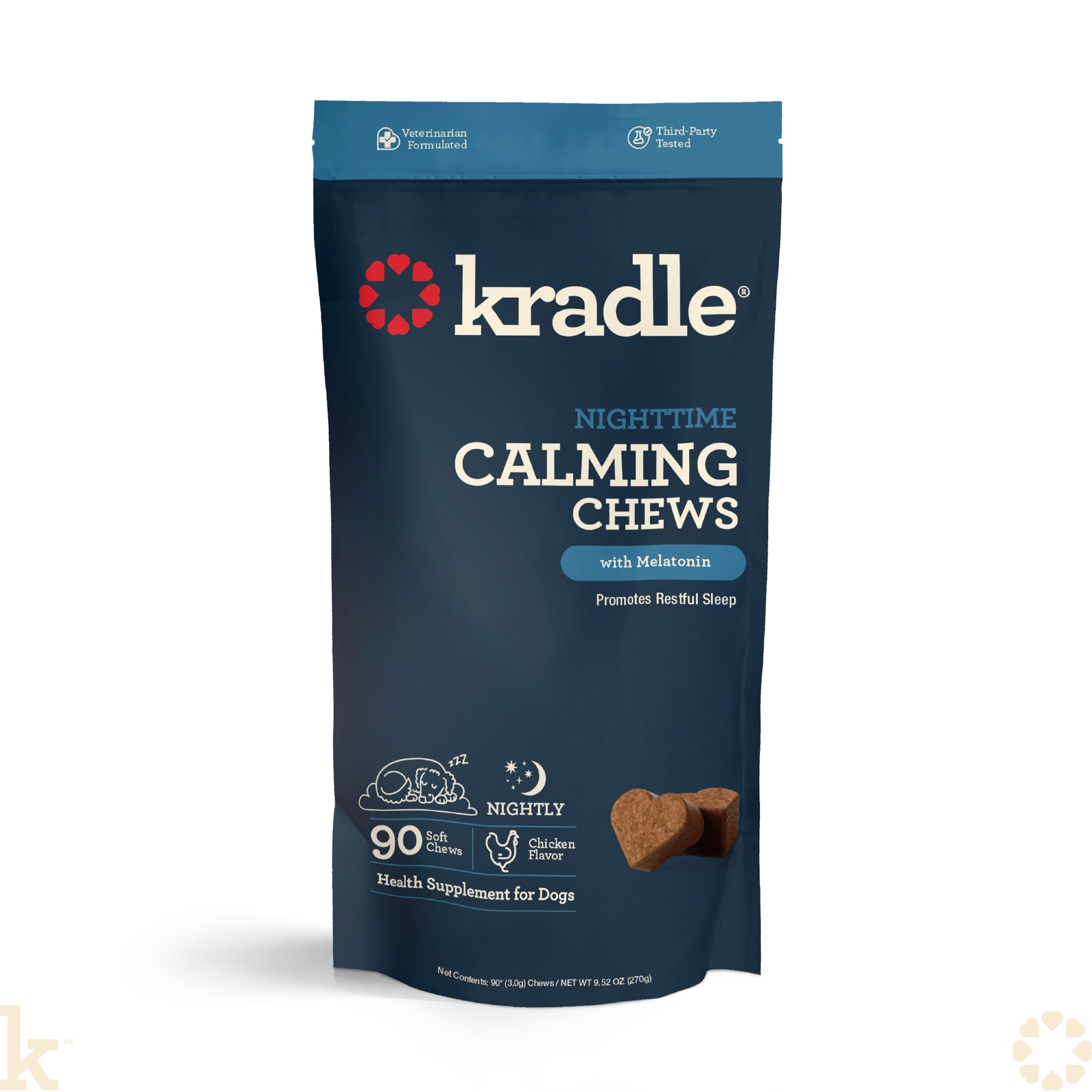 Kradle  Chicken-Flavored Soft Chews Nighttime Calming Chews with Melatonin for Dogs Count of 90