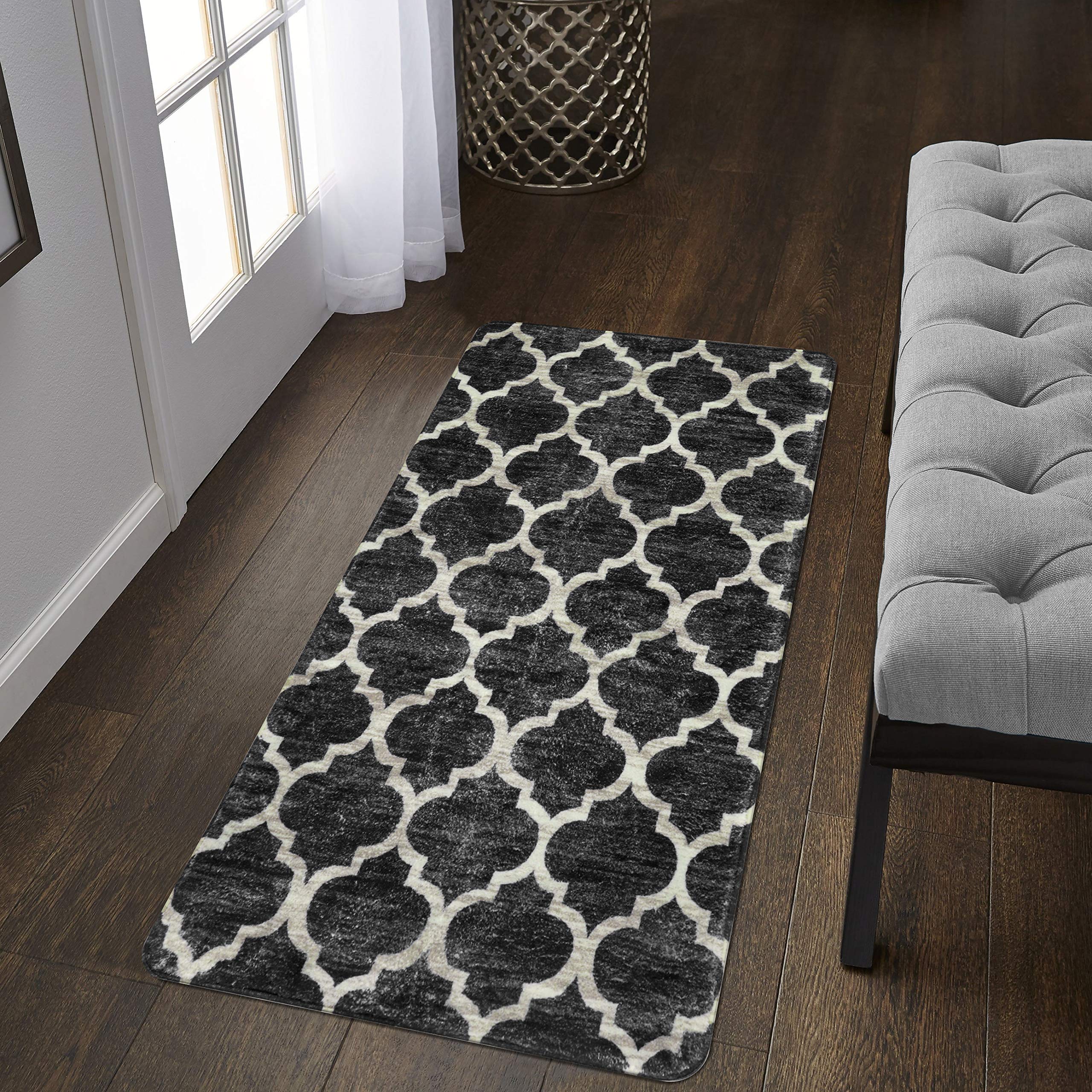 Lahome H53-338MLGHS-60X120 2 x 4 (ft) Black Moroccan Short Pile Velvet Rectangular Indoor Area Rug
