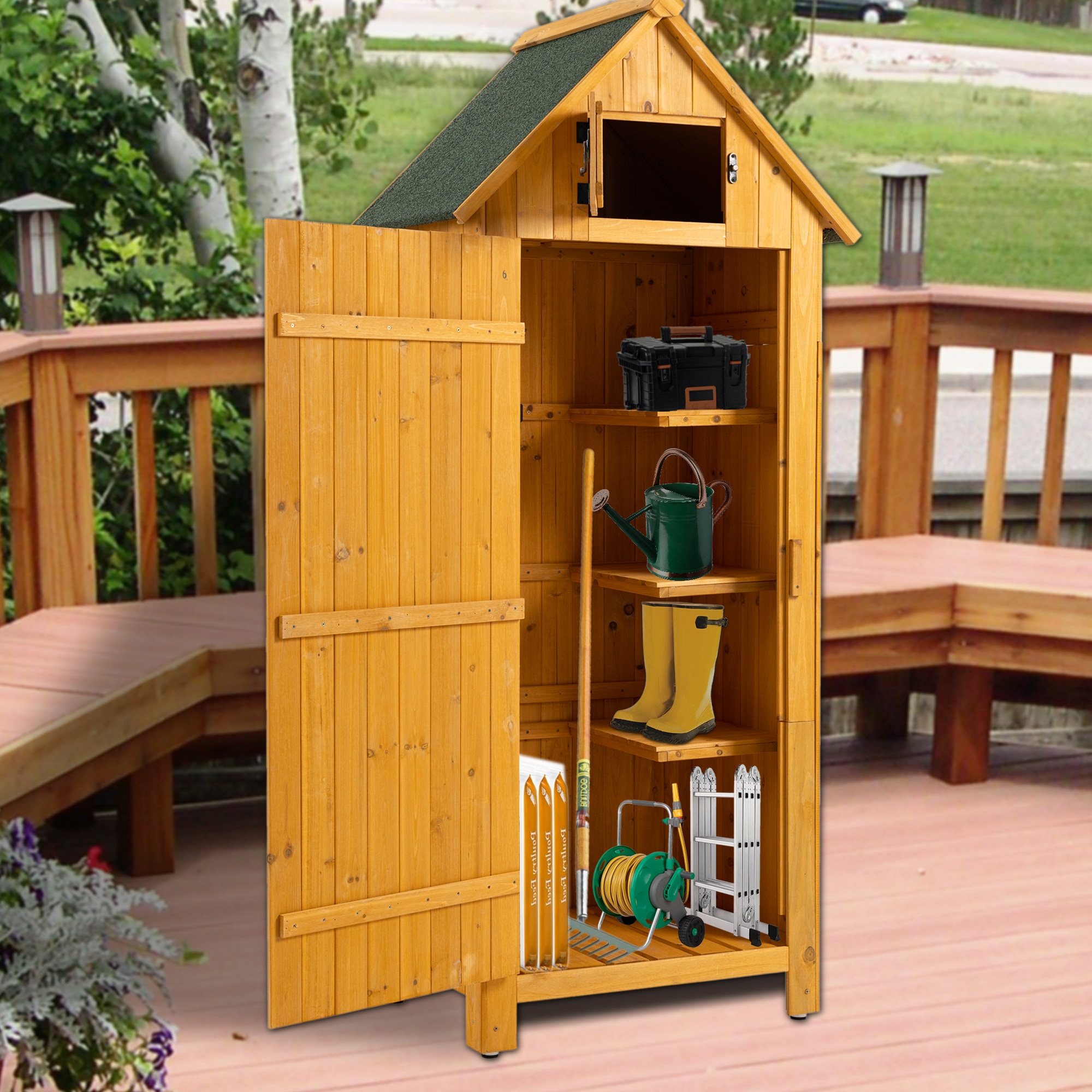 BABOOM BOM-267667-OR Wood Storage Shed 2 x 3 Gable Style Wood Outdoor Storage Shed with 1 Windows 1 Doors