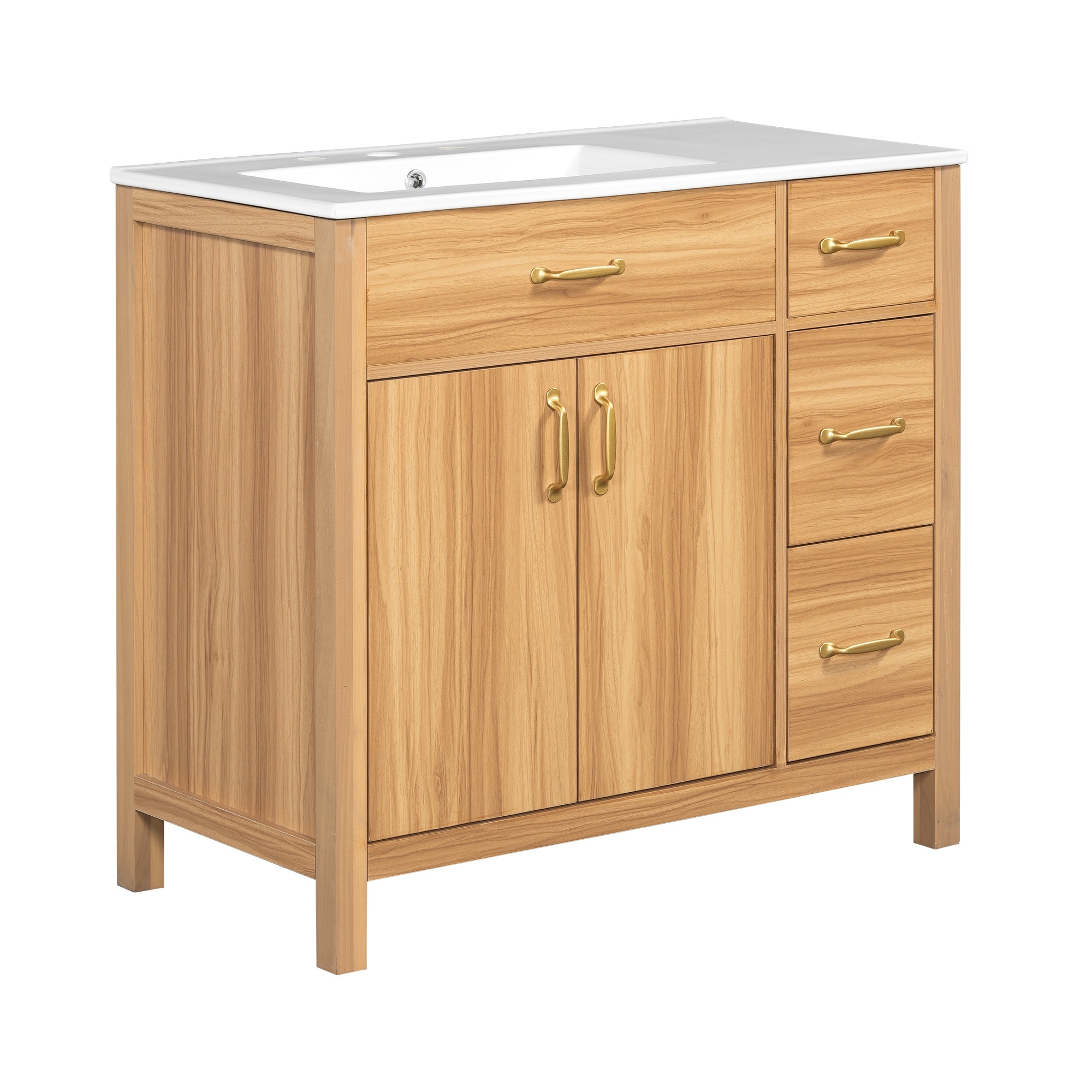 Tatayosi 36 Inches Wood Bathroom Vanity with Solid Wood Frame 2 Soft Close Doors 3 Close Drawers Adjustable Shelf and Modern Storage Cabinet
