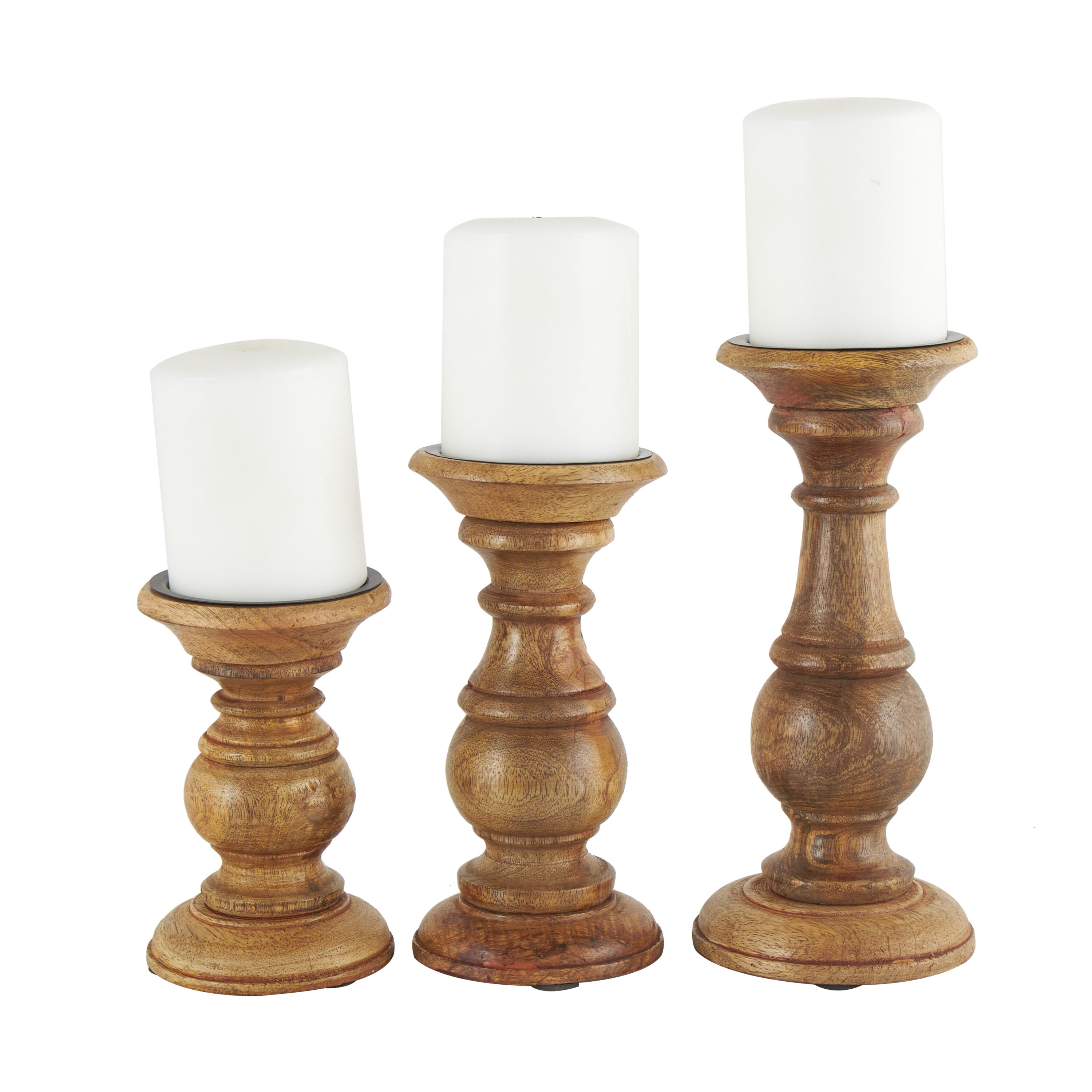 Grayson Lane 3 Candle Wood Pillar Candle Holder in the Candle Holders  department at