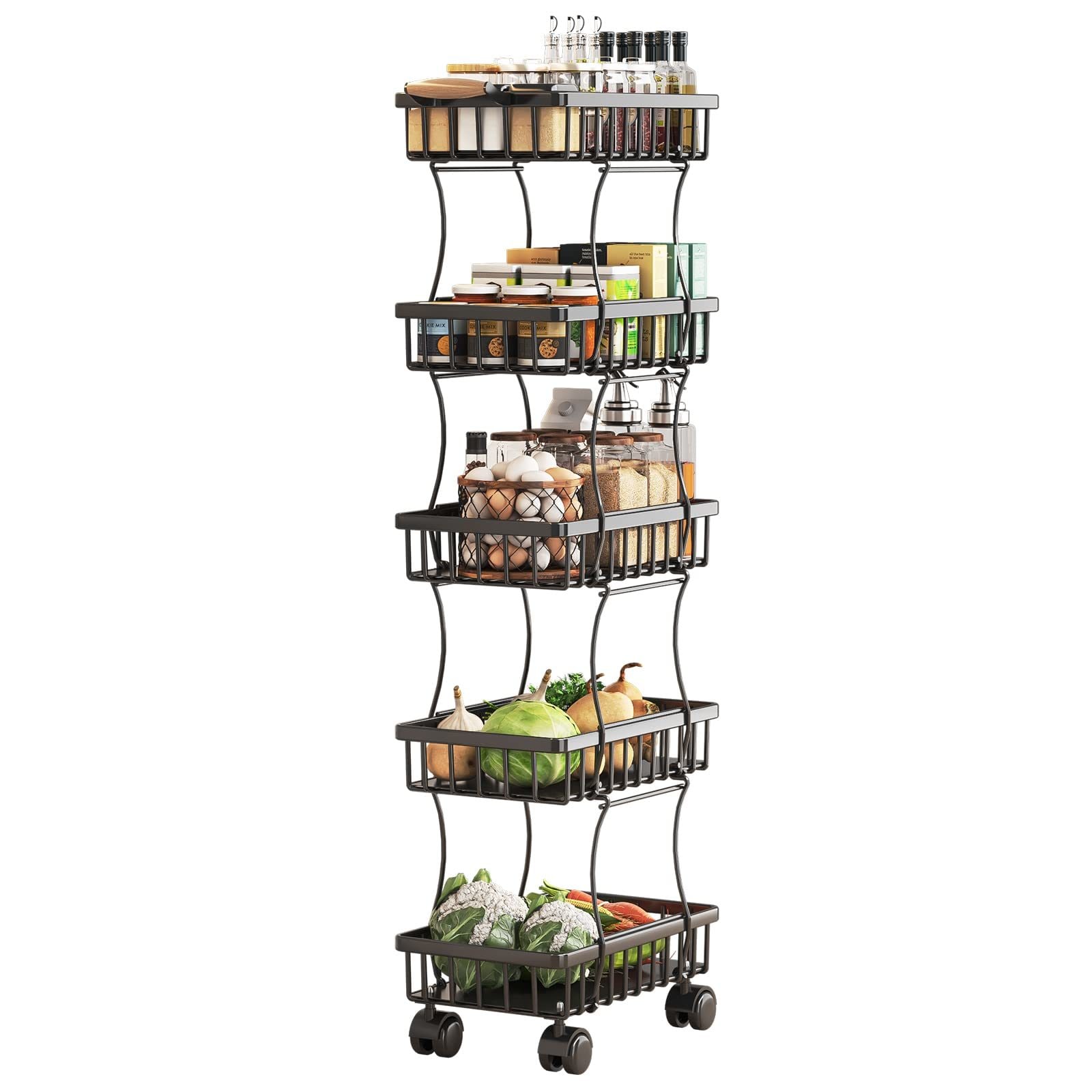 3-Tier Hanging Basket Organizer, Metal Wire Over Door Fruit Storage Bins  For Vegetables, Snacks, Kitchen And Pantry Organization, Home Decor (Black,  11.7 X 32 X 12 Inches)
