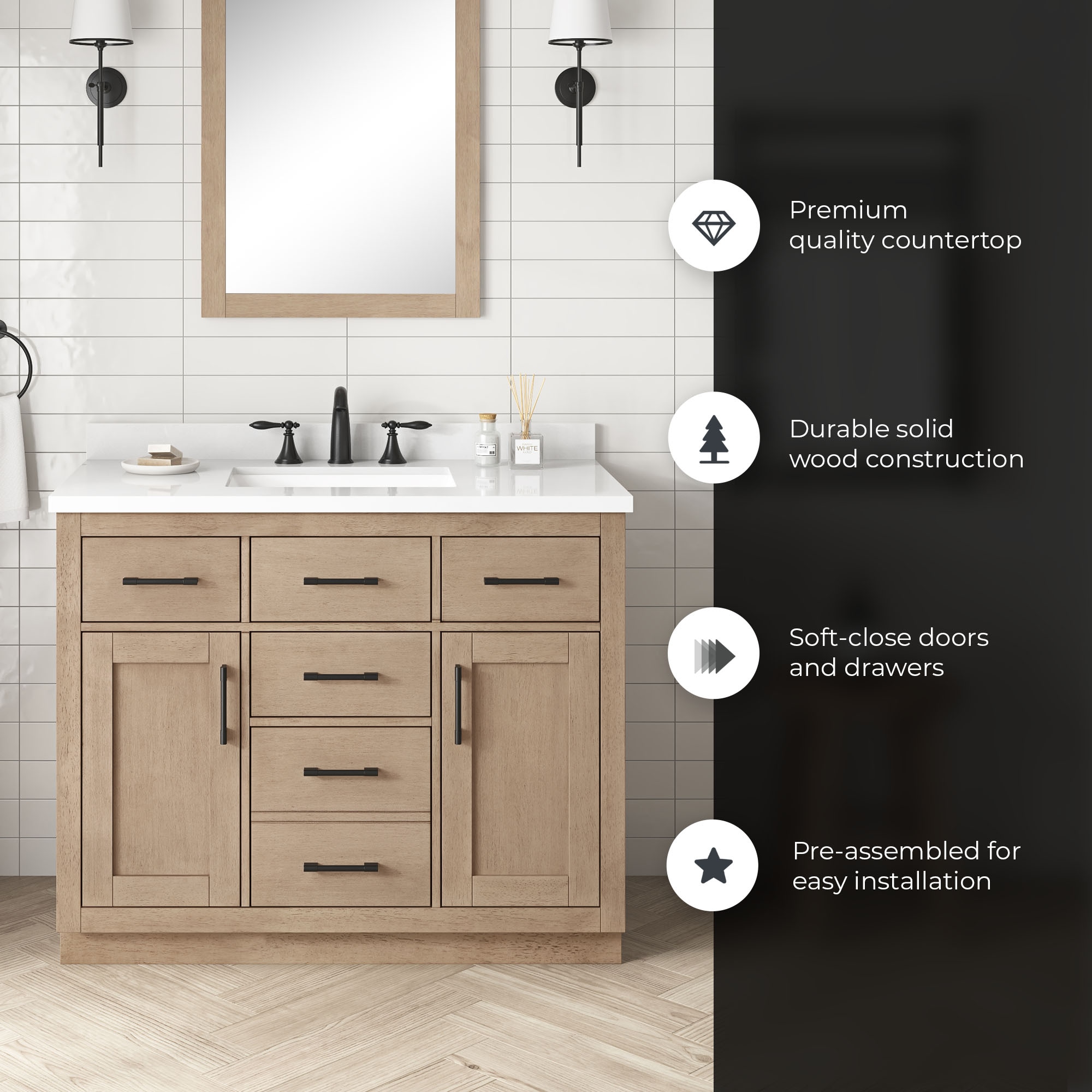 Bailey 42" Sahara Birch Freestanding Bathroom Vanity with Ceramic Sink