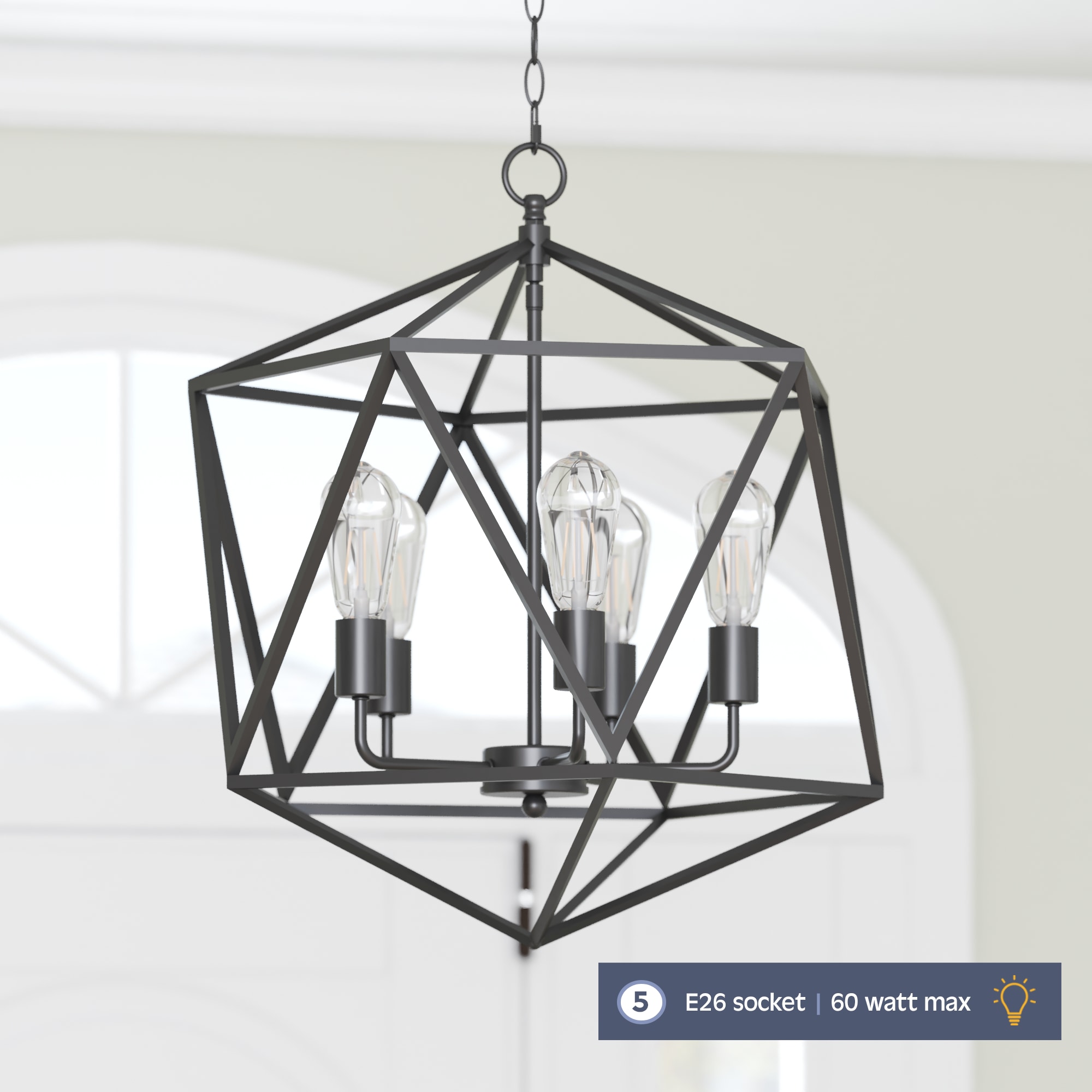 Matte Black Geometric Cage Candle Style Chandelier