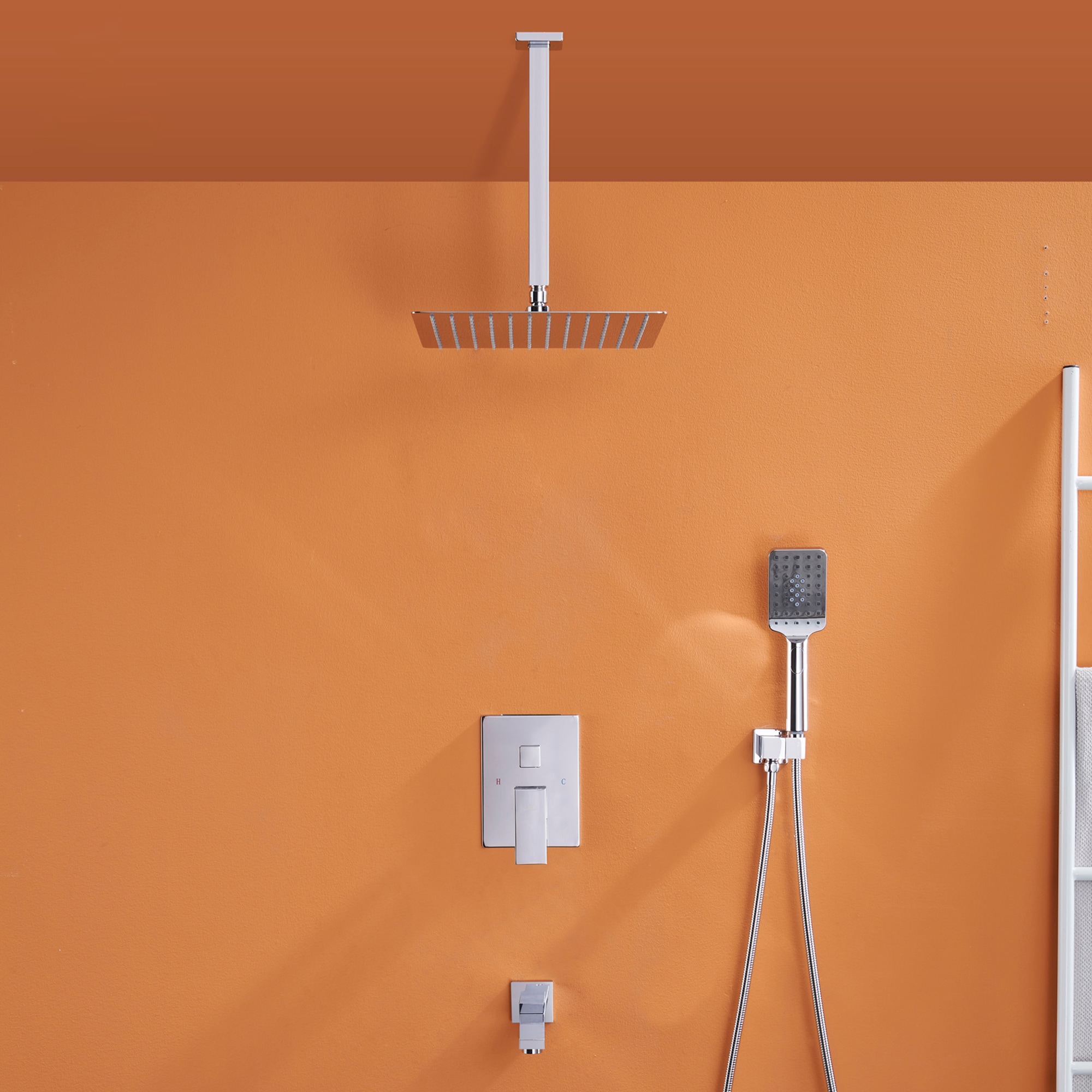 Clihome CL-013MB-SL Chrome 10-in Dual Head Built-In Shower Faucet System with 3-way Diverter (Pressure-balanced Valve Included)