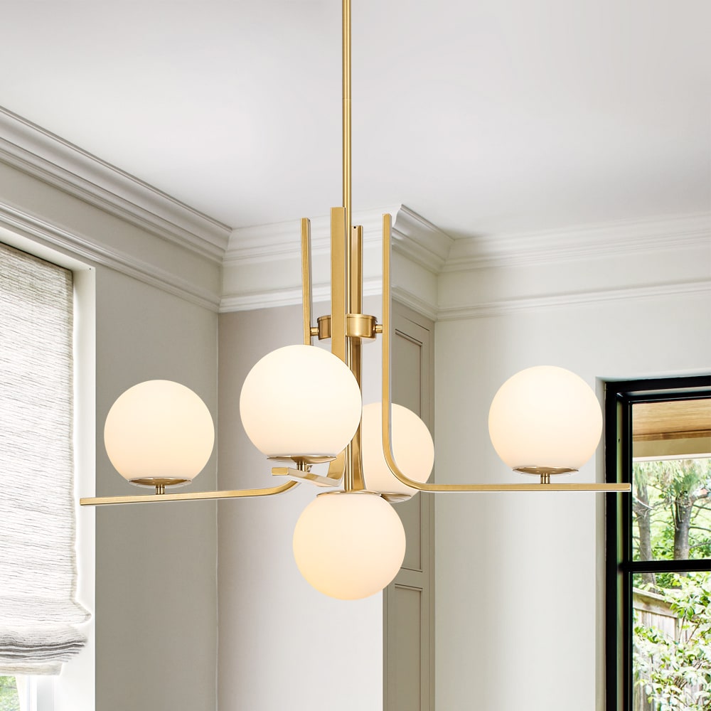 Wonderindoor 5 -Light Copper Opal glass Metal Chandelier