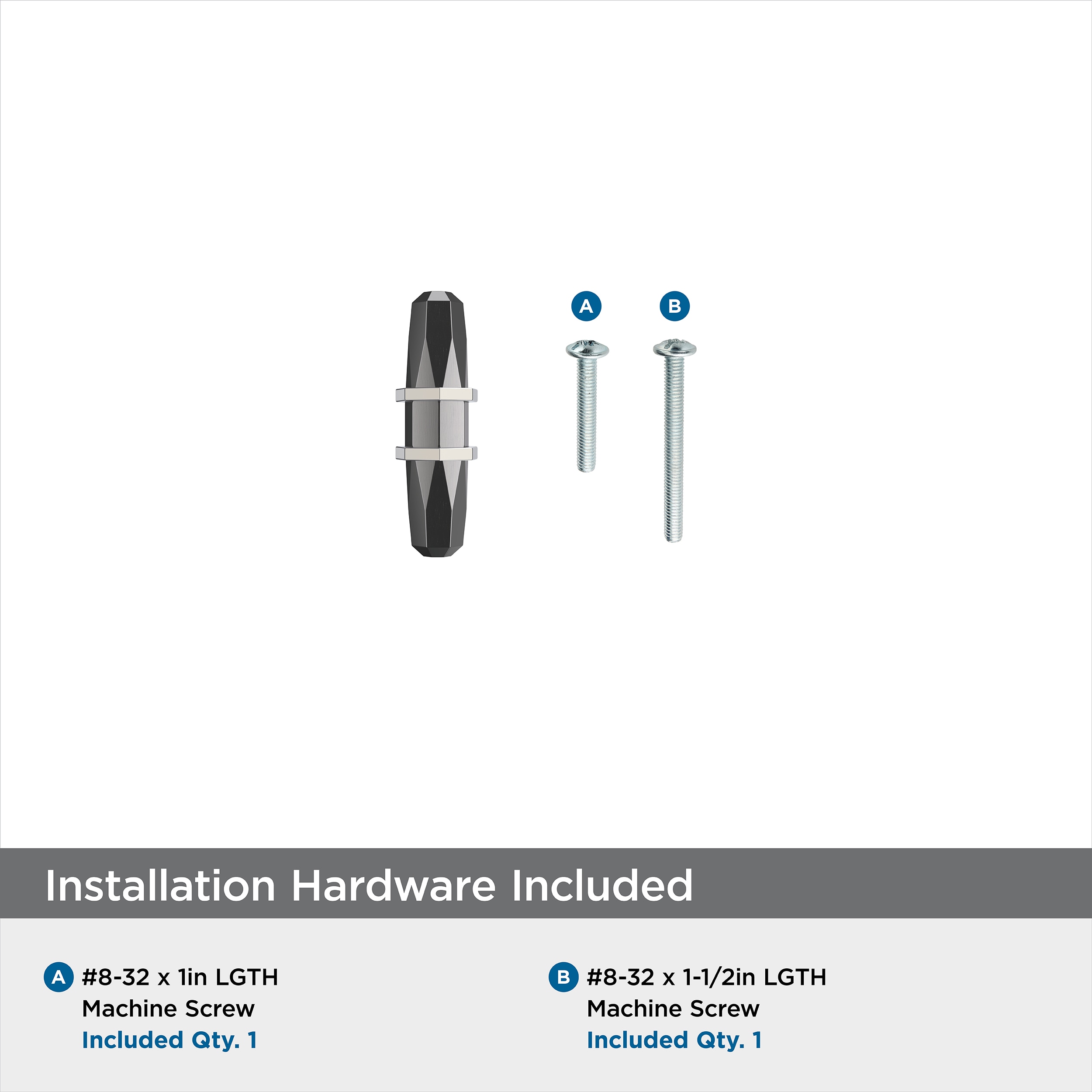 Polished Chrome and Black T-Handle Cabinet Knob with Mounting Hardware
