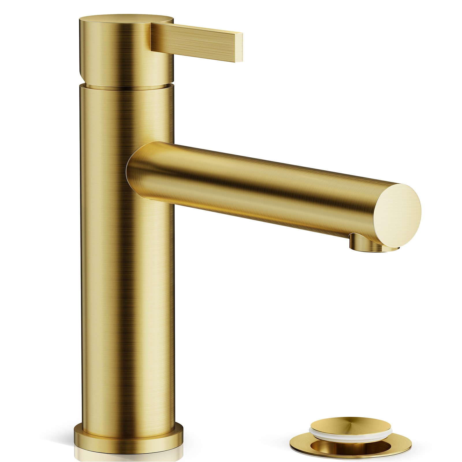 Phiestina Brushed Gold Single hole 1-handle Low-arc Commercial/Residential Handle Bathroom Sink Faucet with Drain
