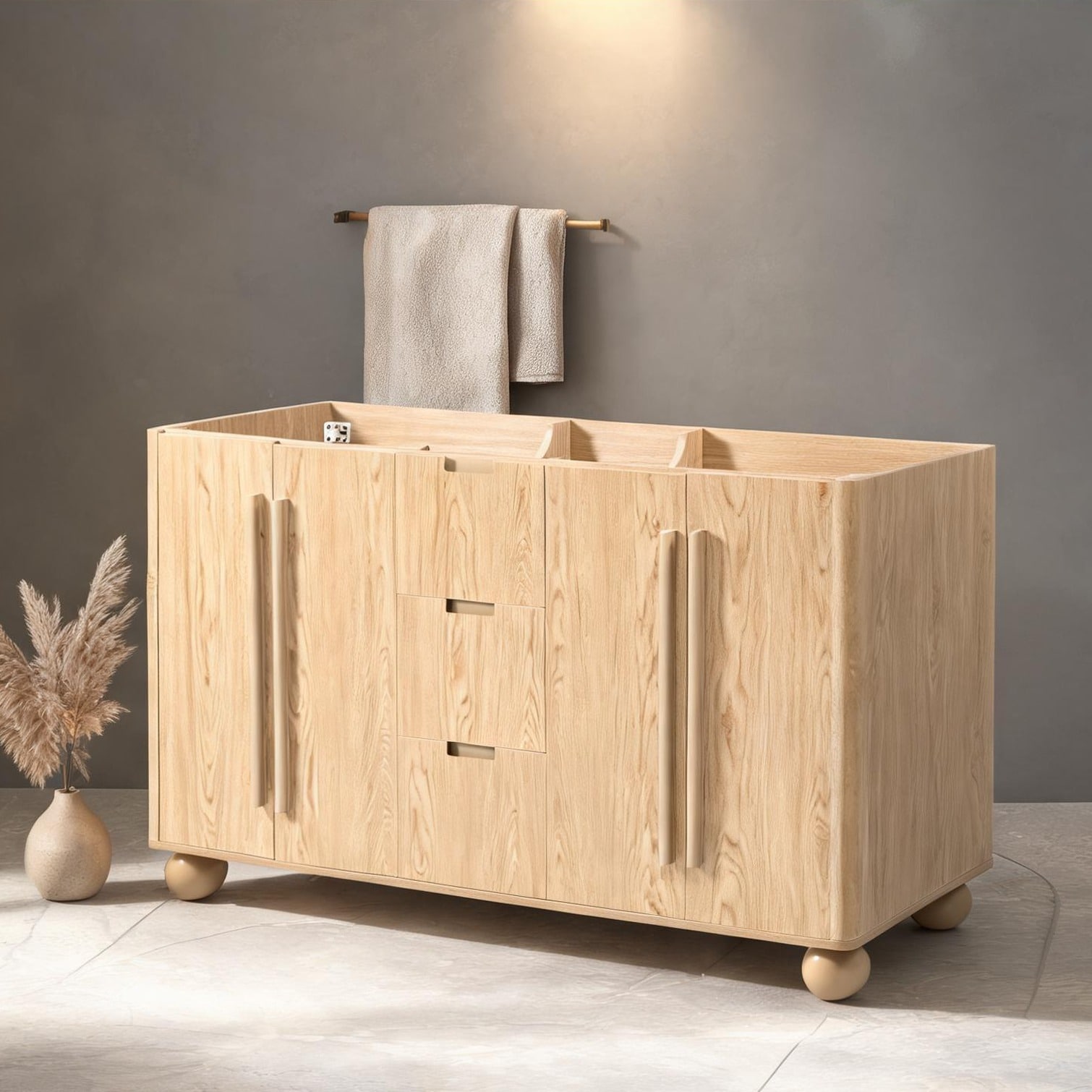 Naturefalls 58.3-Inch Wood Double-Sink Bathroom Vanity Cabinet with ...