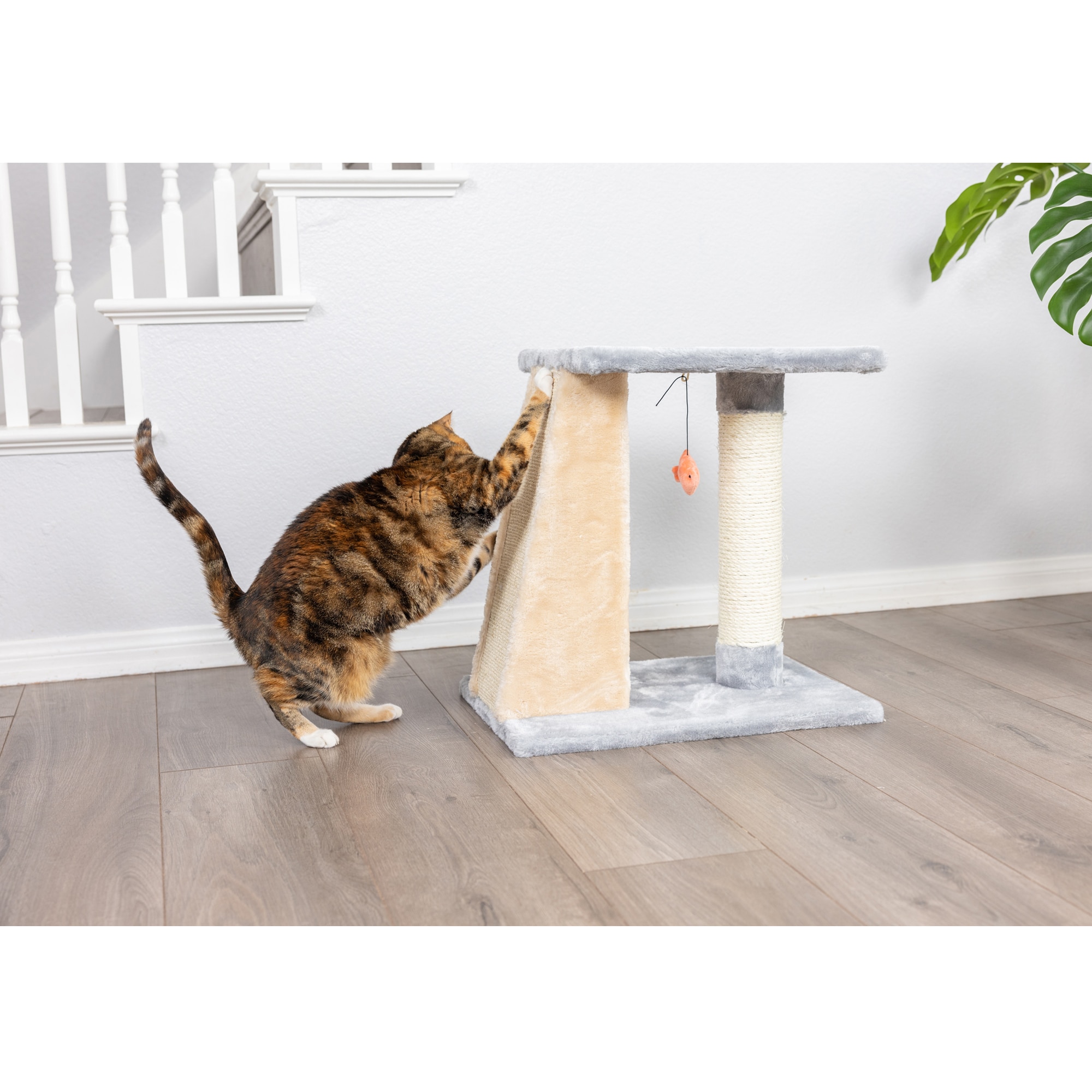 Gray and Beige Sisal Carpet Two-Level Cat Scratcher