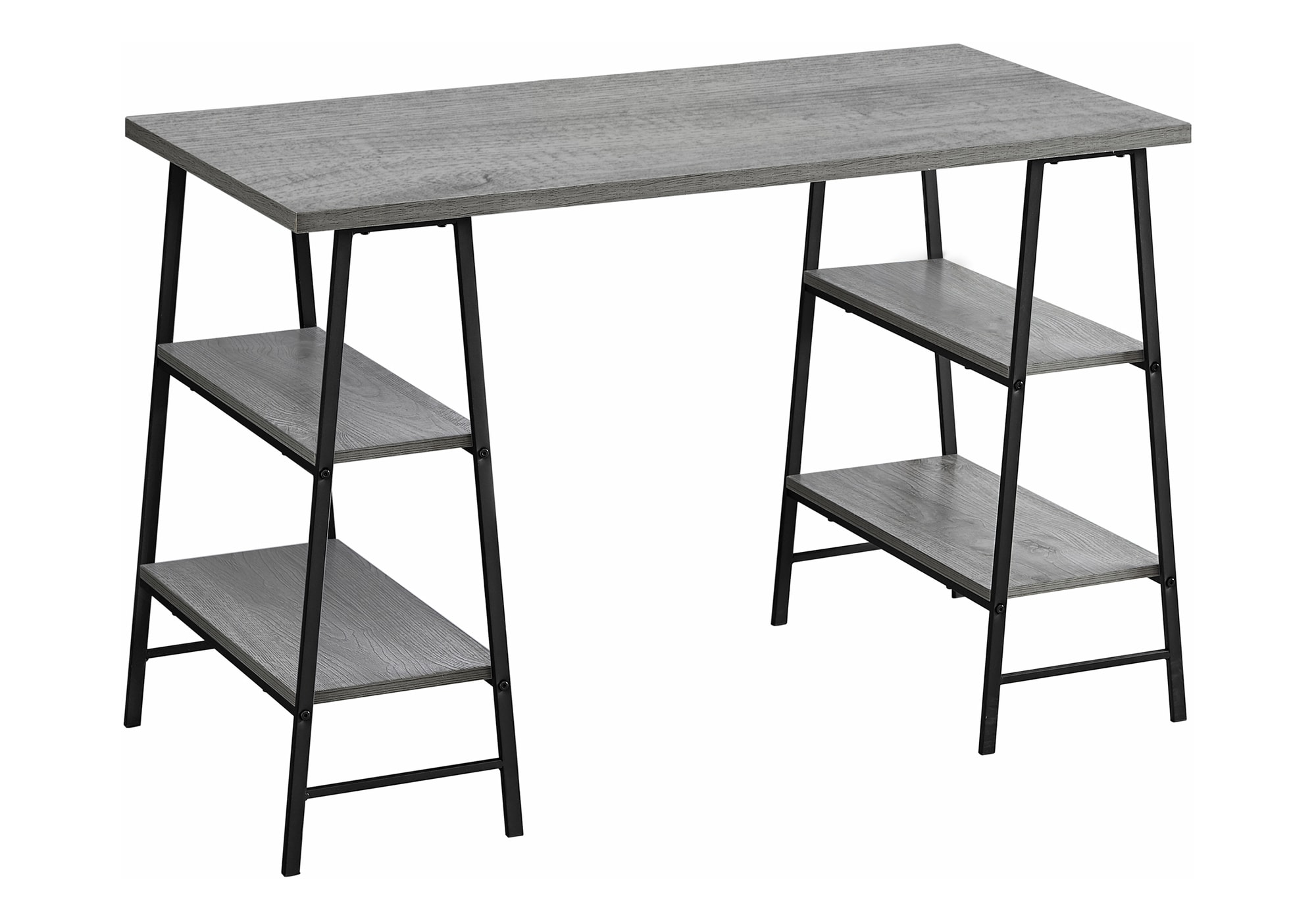 Tatayosi JL-219813 48 Inch Grey Wood Look Computer Desk with 4 Shelves and Black Metal Frame