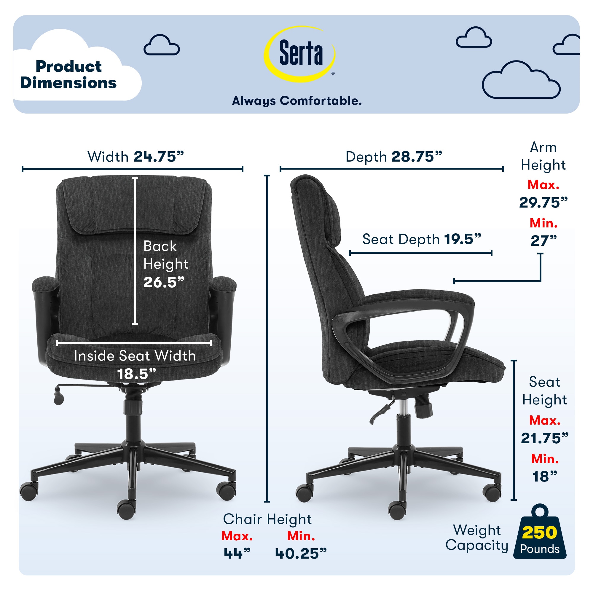 ErgoFlex Black Twill Executive Office Chair with Lumbar Support