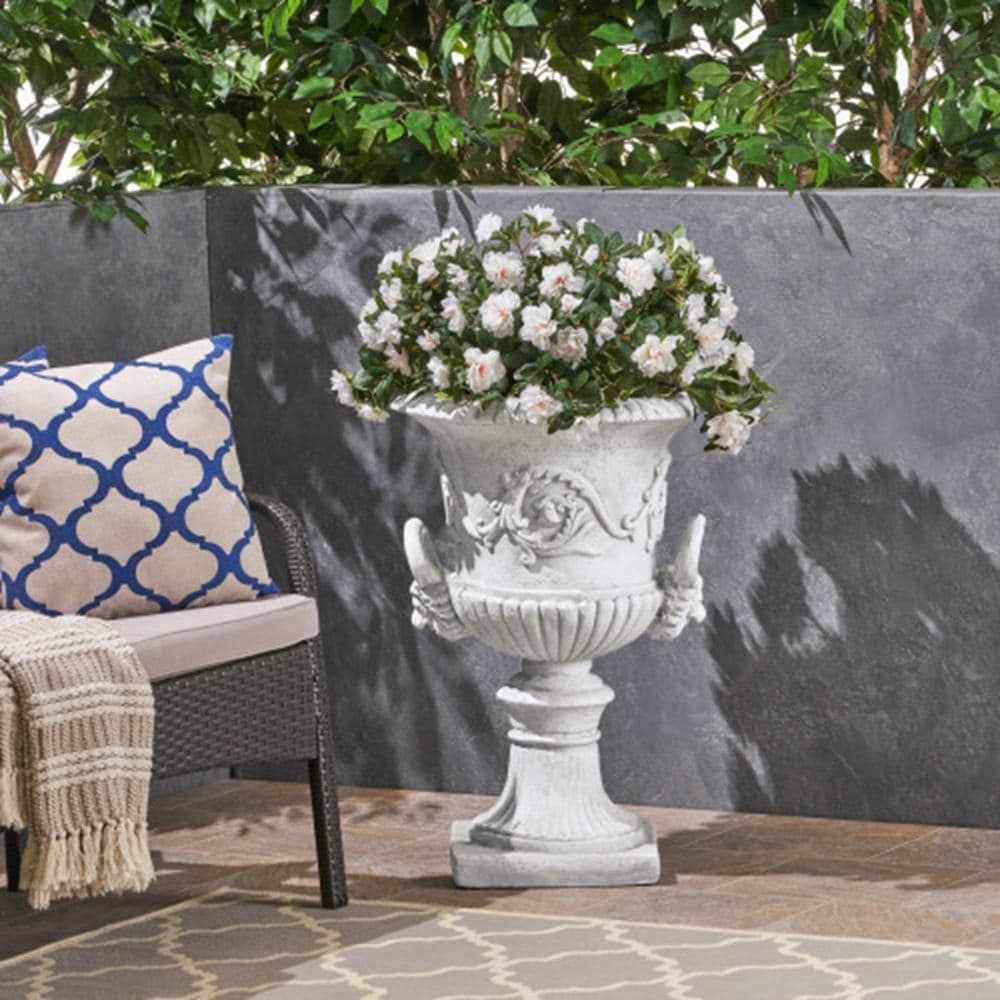 Zeus & Ruta BL02GA-03 Round 18.75-in W x 28.25-in H x 18.75-in D White Mixed/Composite Indoor/Outdoor Planter