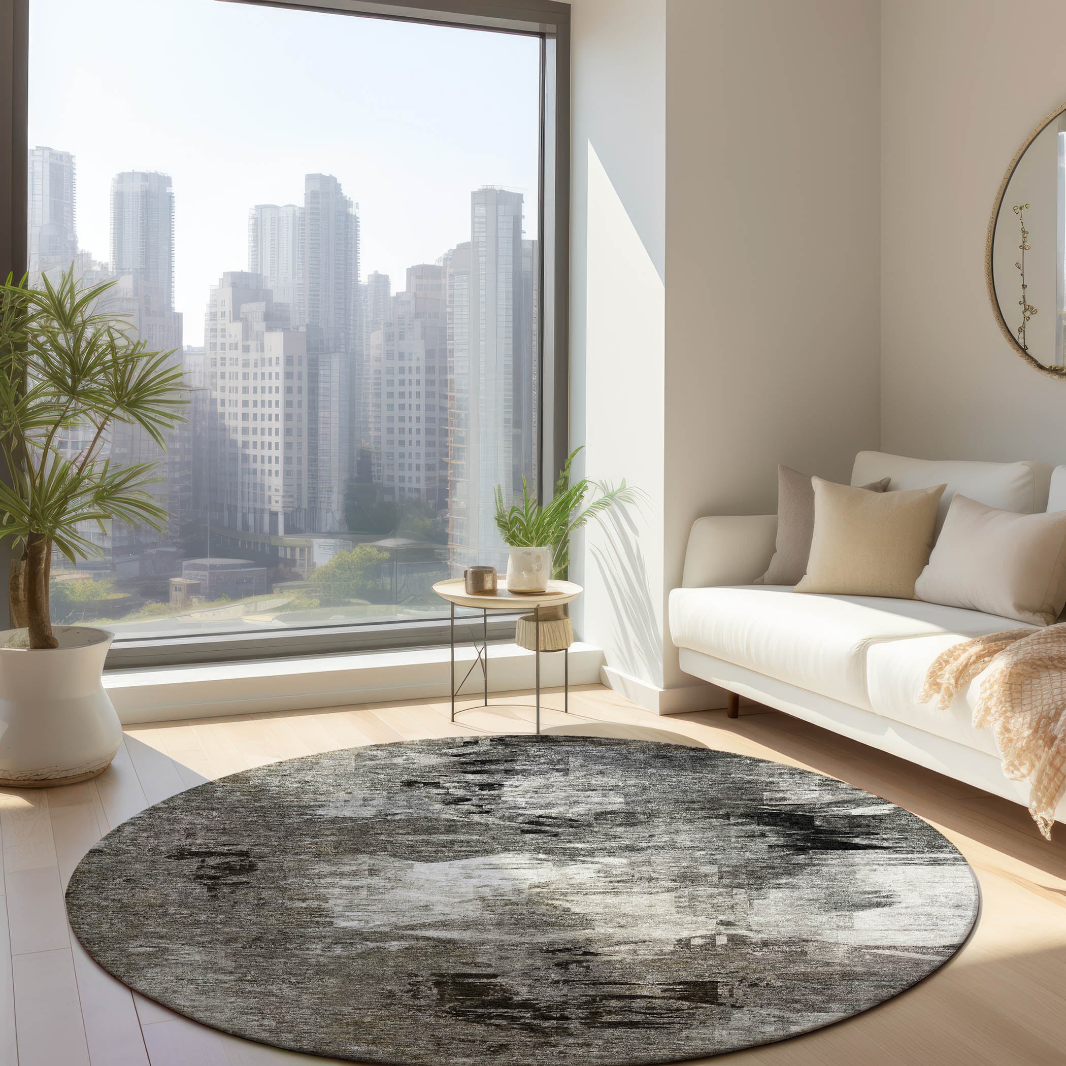 Addison Rugs ACN597TP8RO Chantille ACN597TP 8 x 8 (ft) Polyester Taupe Round Indoor/Outdoor Abstract Machine washable Area rug