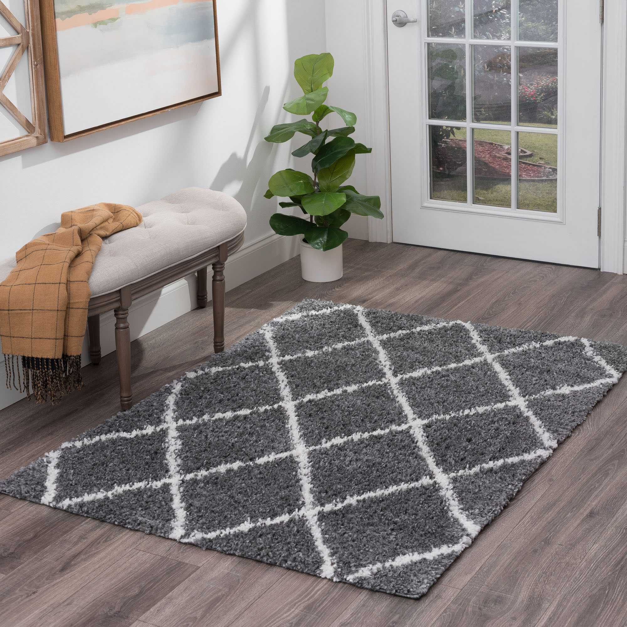 Tayse SOH1201 3X5 Soho Shag 3 x 5 (ft) Loomed Polypropylene Gray Rectangular Indoor Geometric Mid-Century Modern Area rug