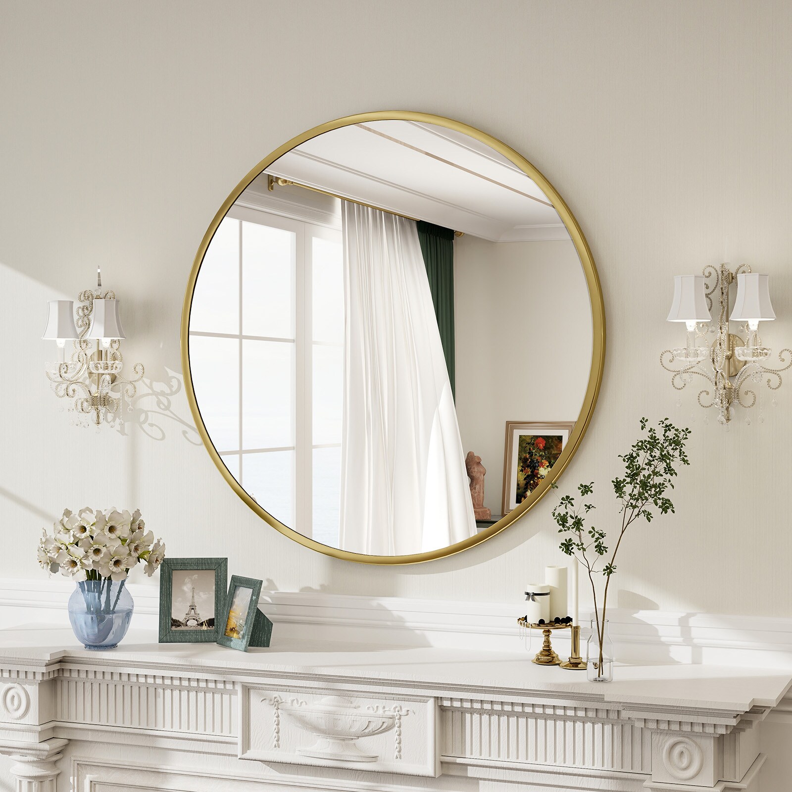 BEAUTYPEAK 30-in W X 30-in H Round Gold Framed Wall Mirror In The ...