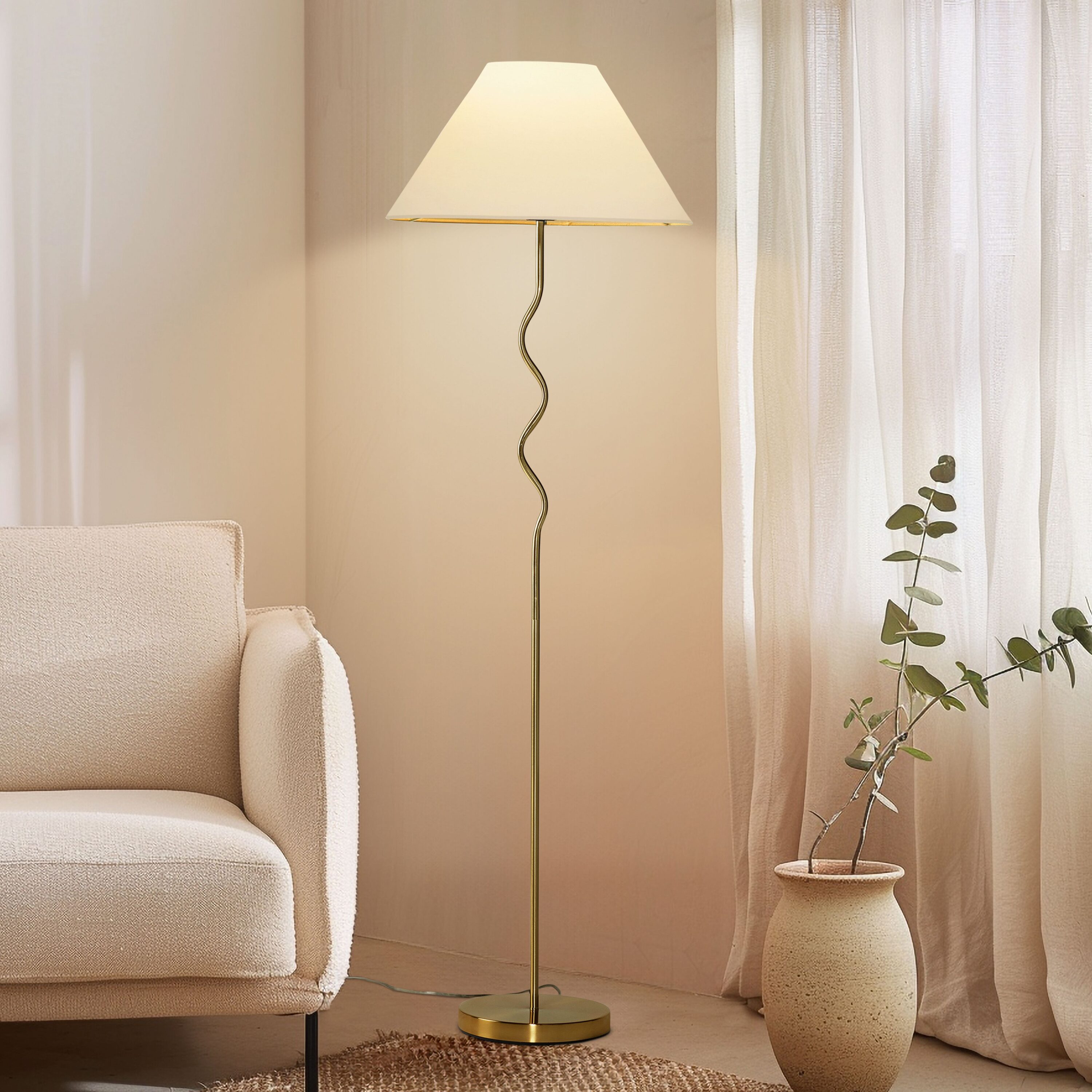 Brightech FL-SQGL-BRS 62.13-in Antiqued Brass Standard Floor Lamp with Fabric Shade