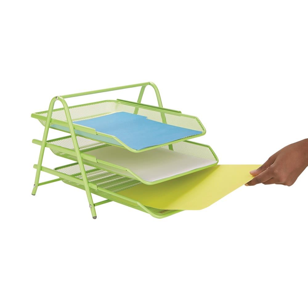 Mind Reader 3TPAPER-GRN Metal 3 Compartment Letter Tray, Pack of 1, Green