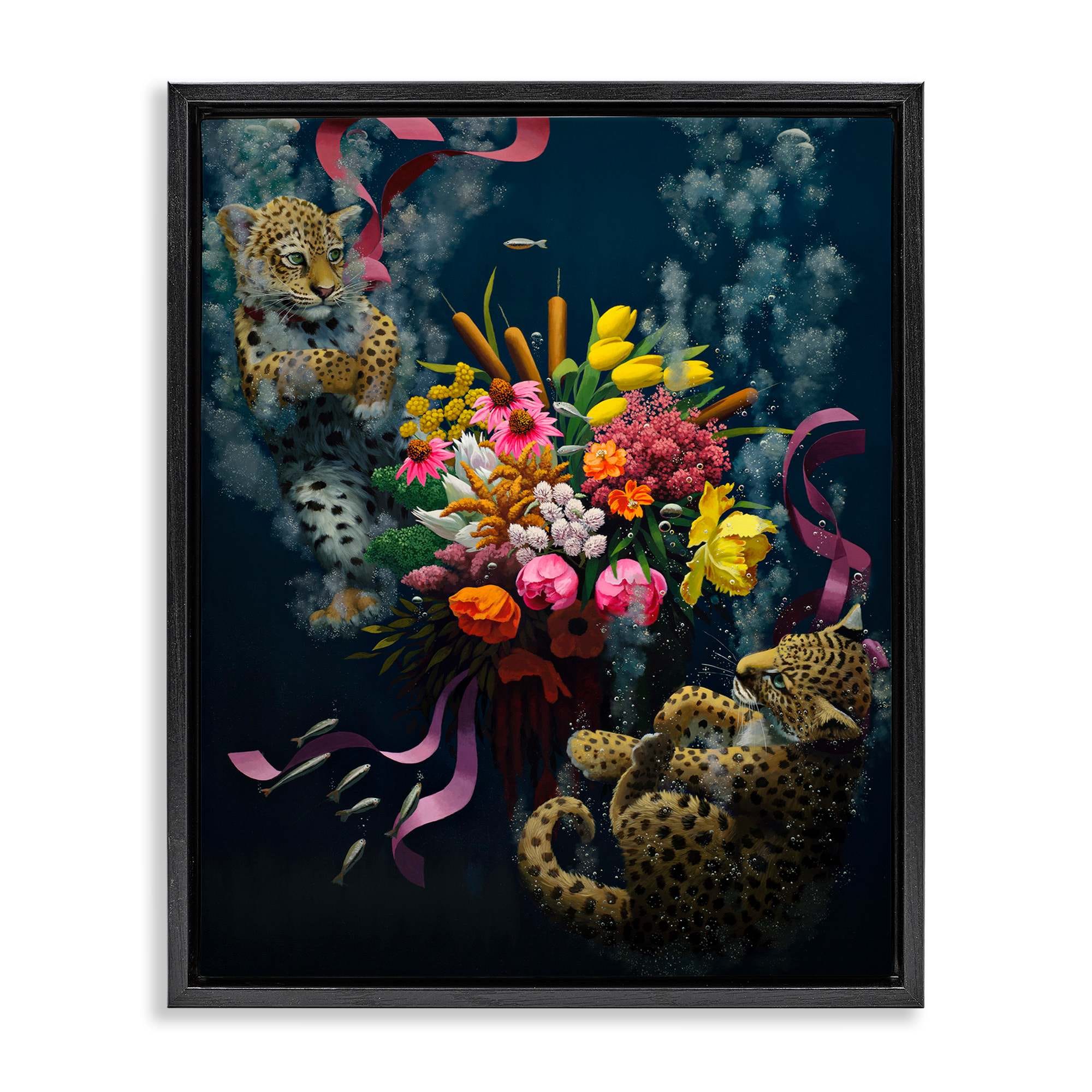 Stupell Industries BT-208-FFB-16X20 Bouquet with Leopards Underwater Black Framed Floater Canvas Wall Art By Heather Gauthier 17 x 21