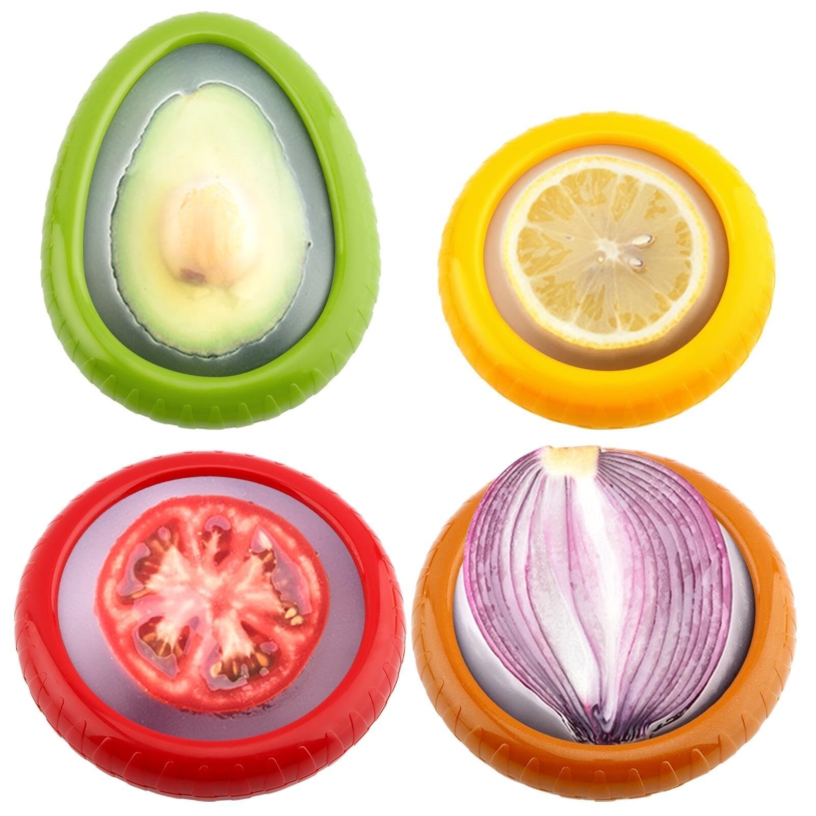 Etokfoks  4 Piece Airtight Reusable Avocado Tomato Lemon Onion Garlic Food Saver Storage Container Set for Fridge Kitchen