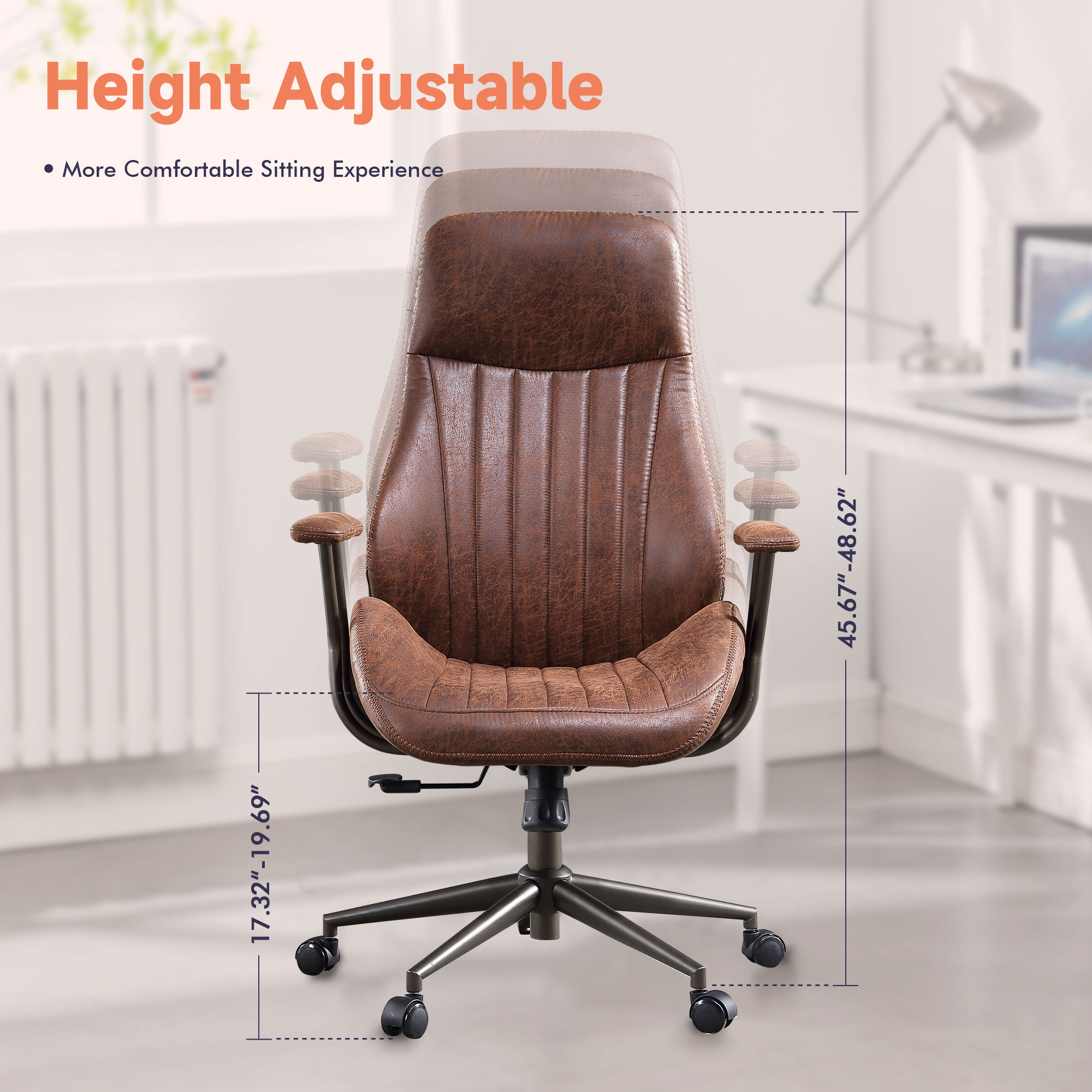 XIZZI Dark Brown Office Chair Traditional Ergonomic Adjustable 