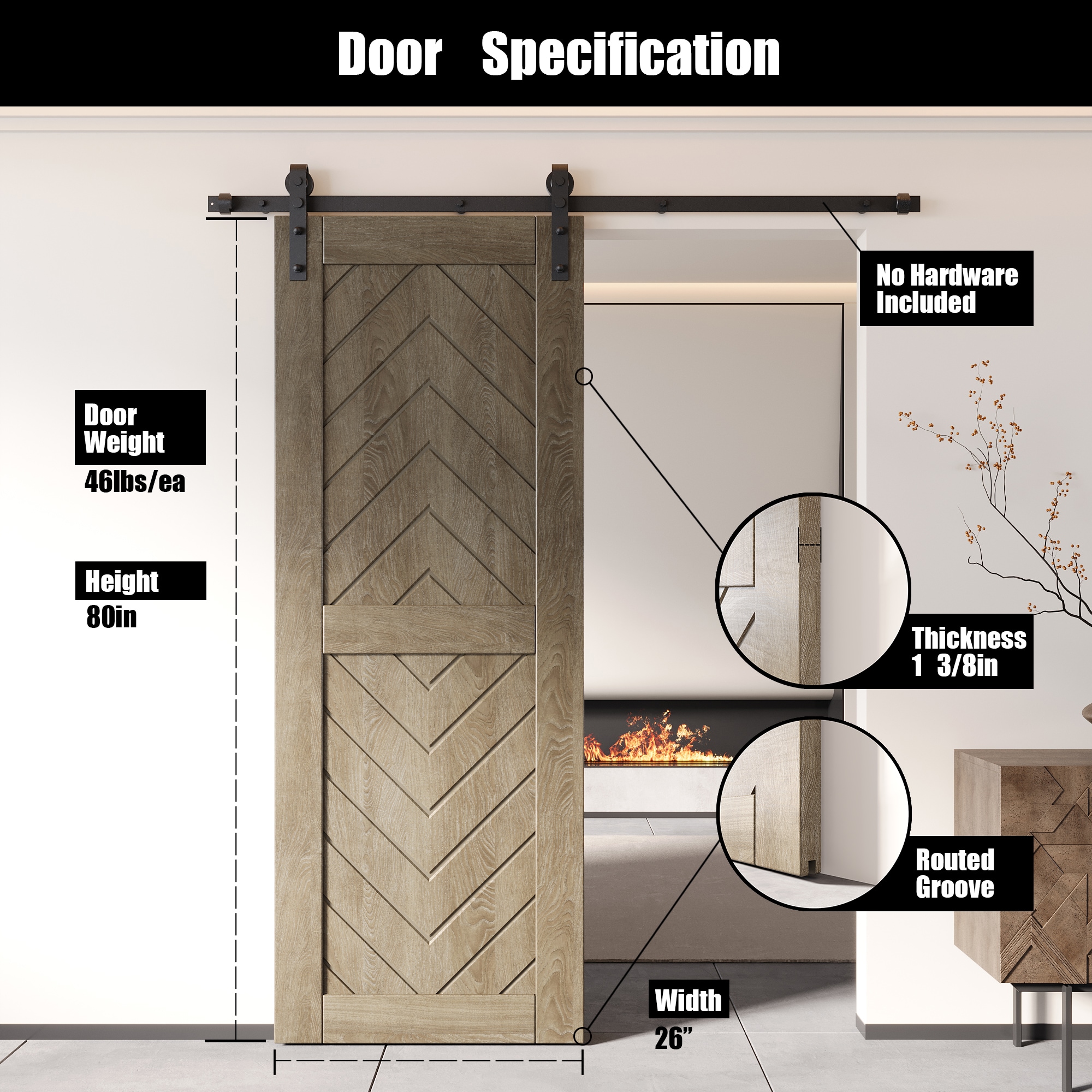 HOMACER JT2-2680-GR Barn-Doors - View #2