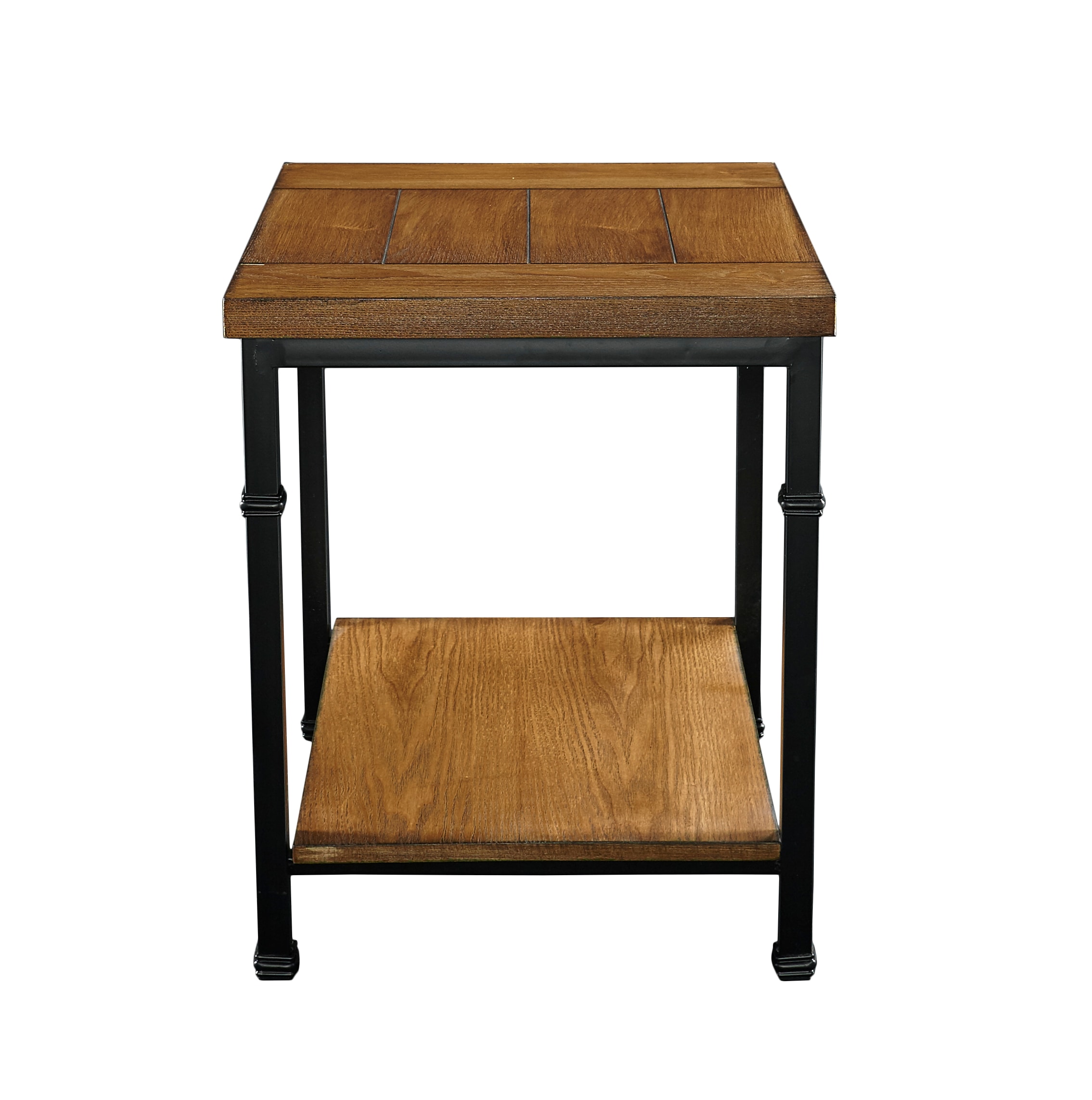 Austin Industrial Black Metal and Ash Wood End Table with Shelf