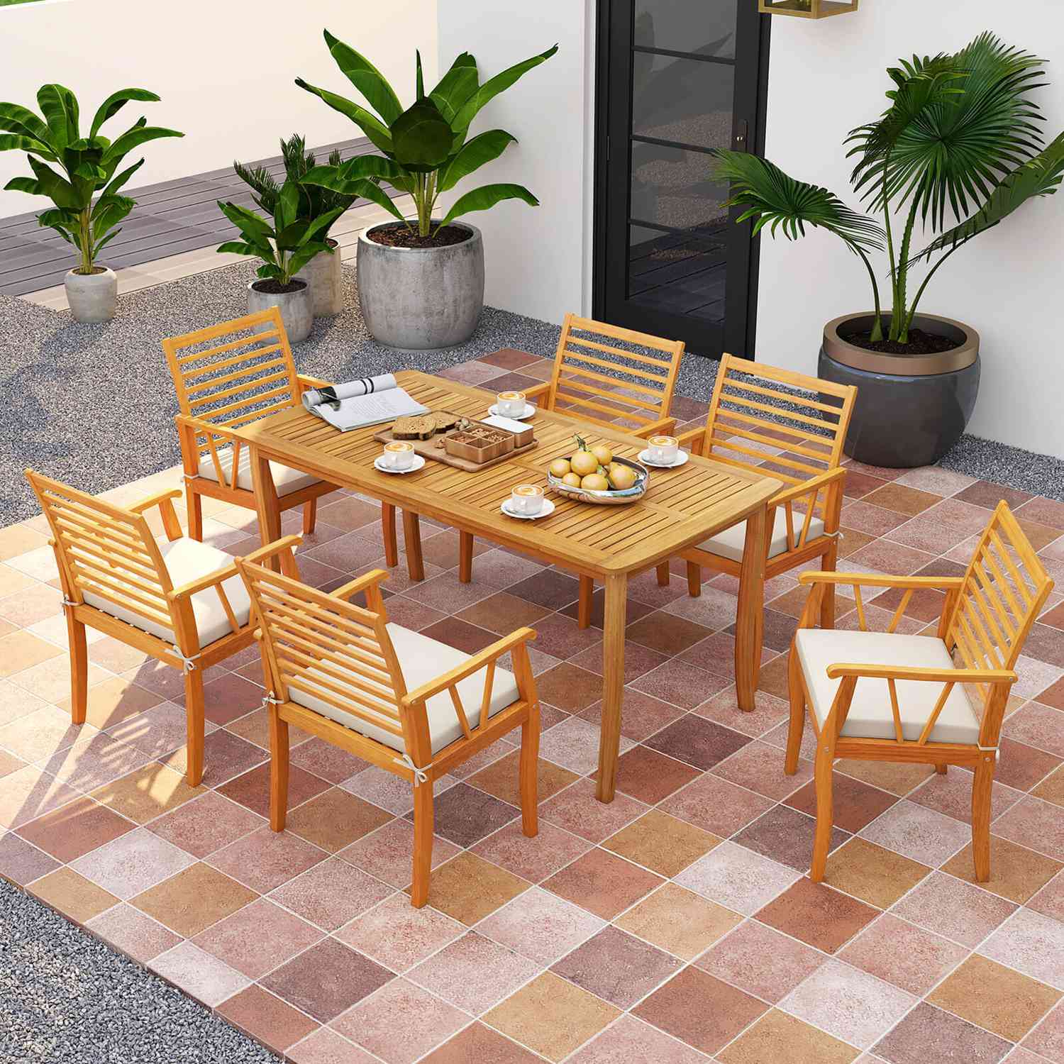acacia wood outdoor dining table patio with umbrella hole SUMMIT LIVING 100% Expandable Table, This outdoor dining table features an elegant oval tabletop with sleek 79 Inch Acacia Wood Dining