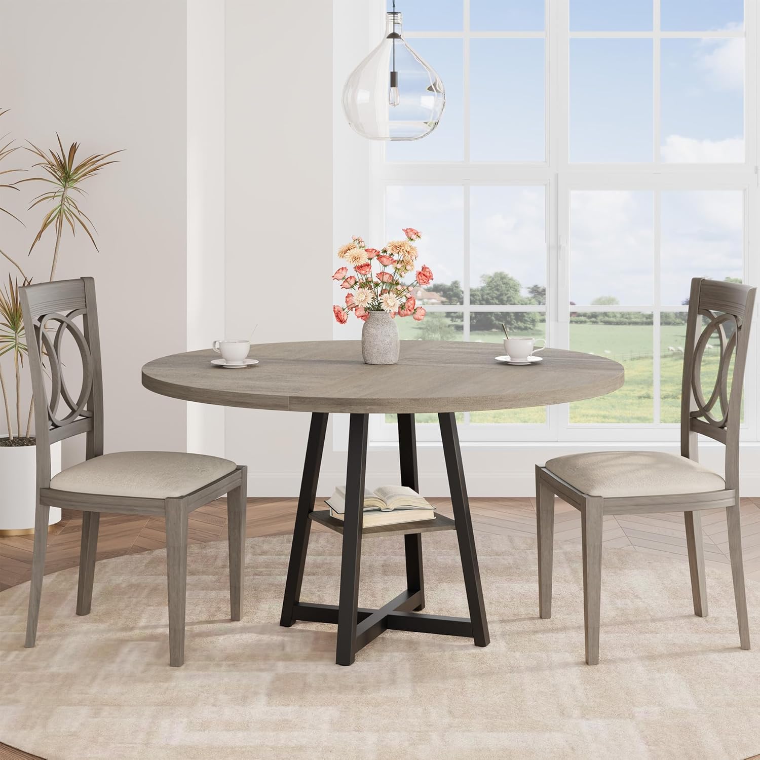 Garvee 47Inch Grey Industrial Round Table for 4-6 Solid Tabletop Metal ...