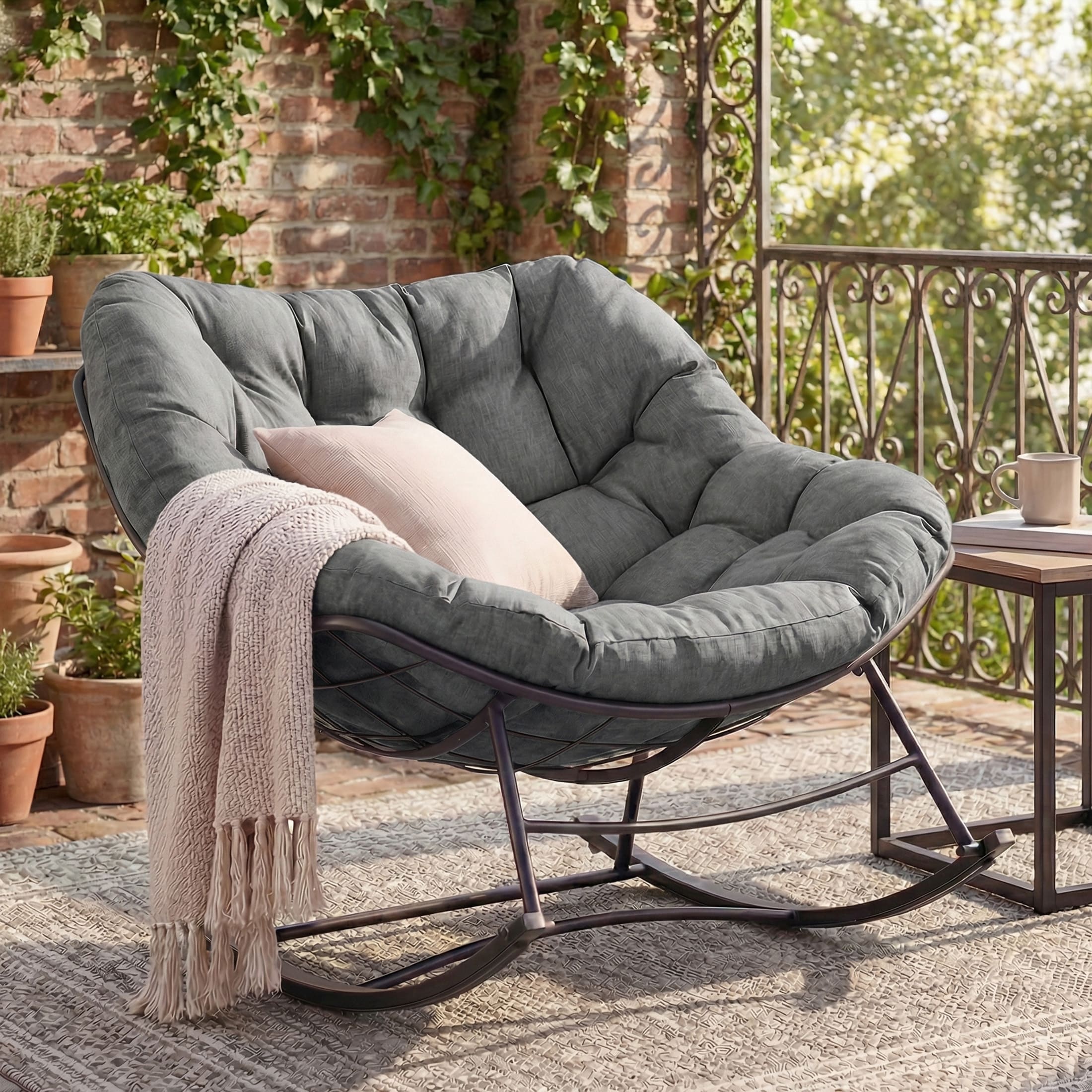 Sweetcrispy Gray Heavy-Duty Oversized Outdoor Egg-Shaped Rocking