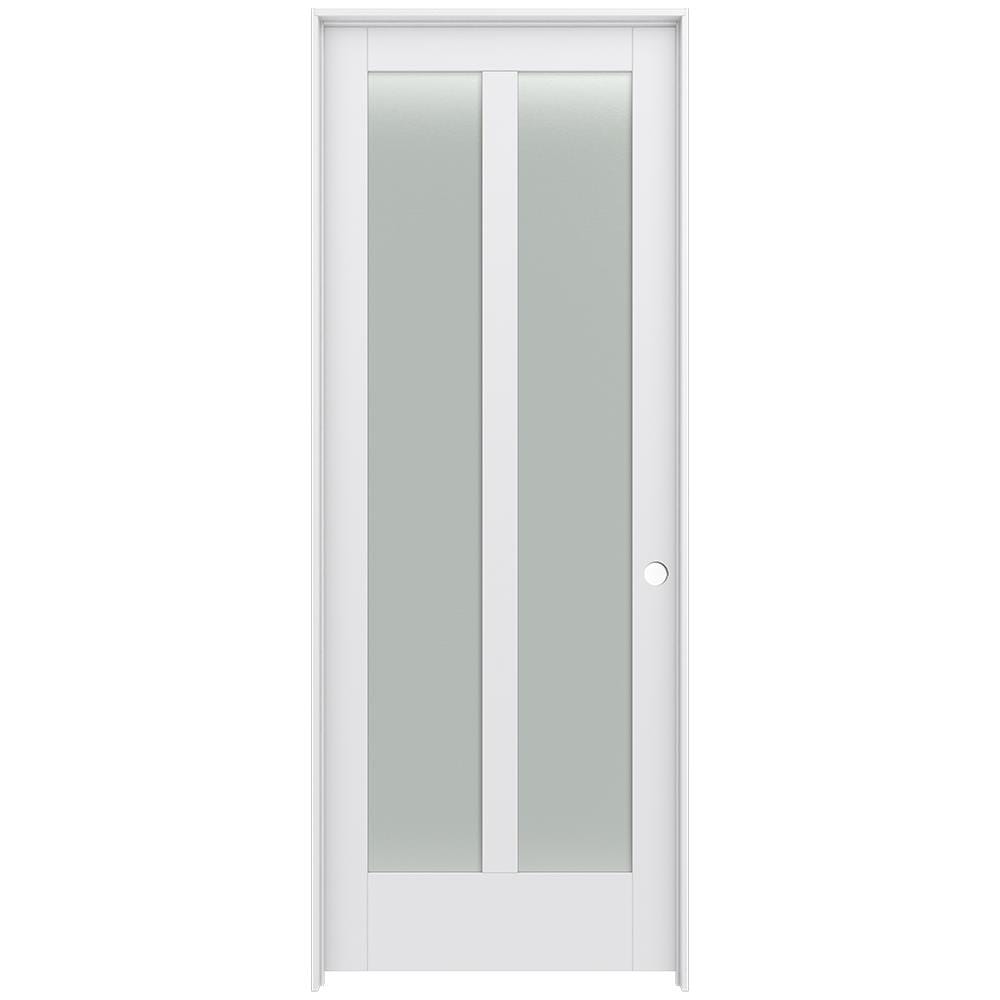 JELD-WEN LOWOLJW221100725 36-in x 96-in Primed Solid core 2-panel square Frosted glass Left hand Smooth Primed MDF Flat Jamb Single Prehung Interior Door