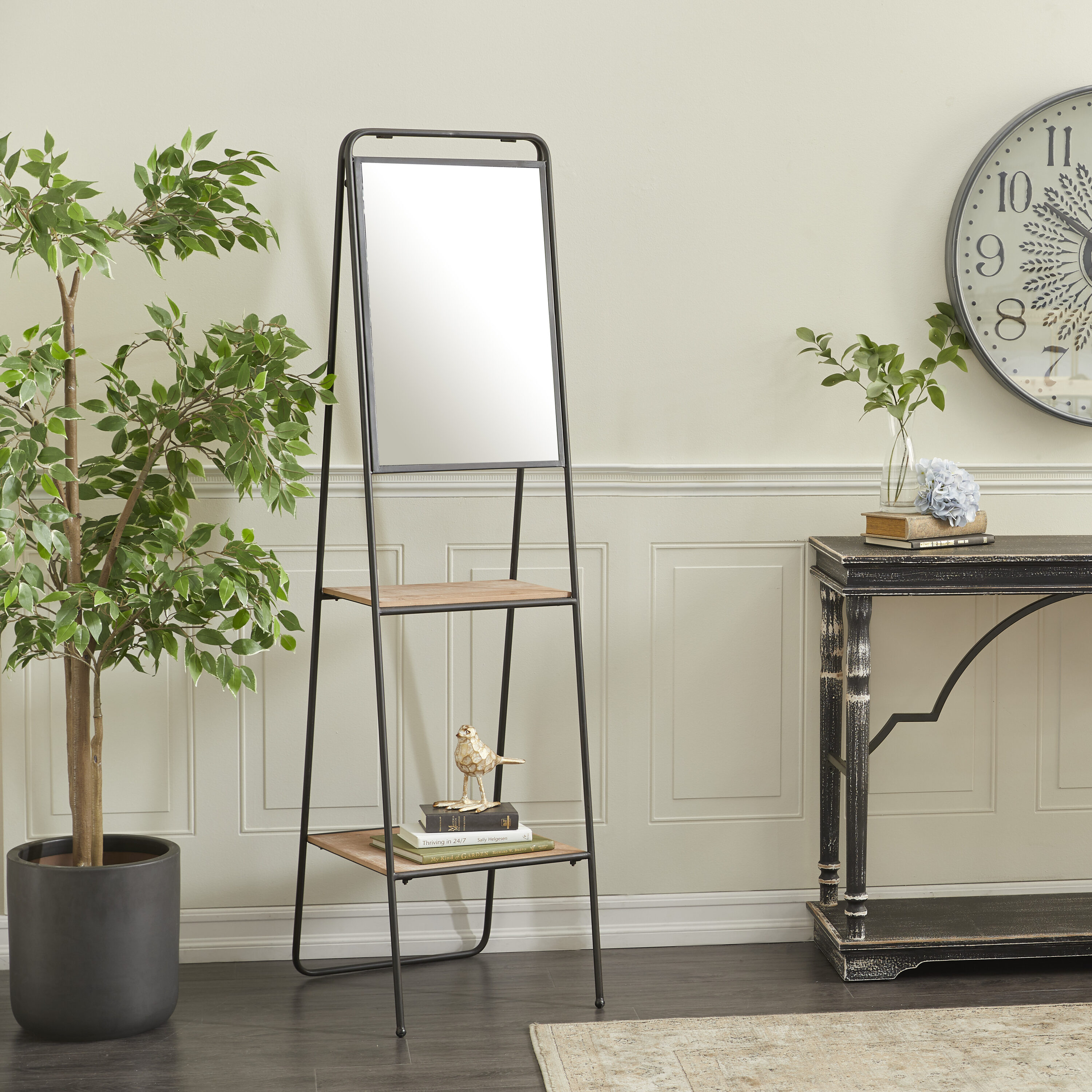 Grayson Lane 43440 Brown with Mirror Metal 2 -Shelf Ladder Bookcase ( 17-Inches W x 65-Inches H x 20-Inches D ) Finished