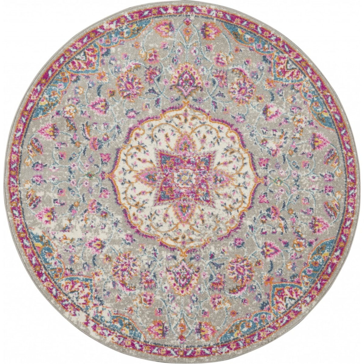 HomeRoots 4000385522 5 x 5 (ft) Loomed Polypropylene Grey Multi Round Indoor Area rug