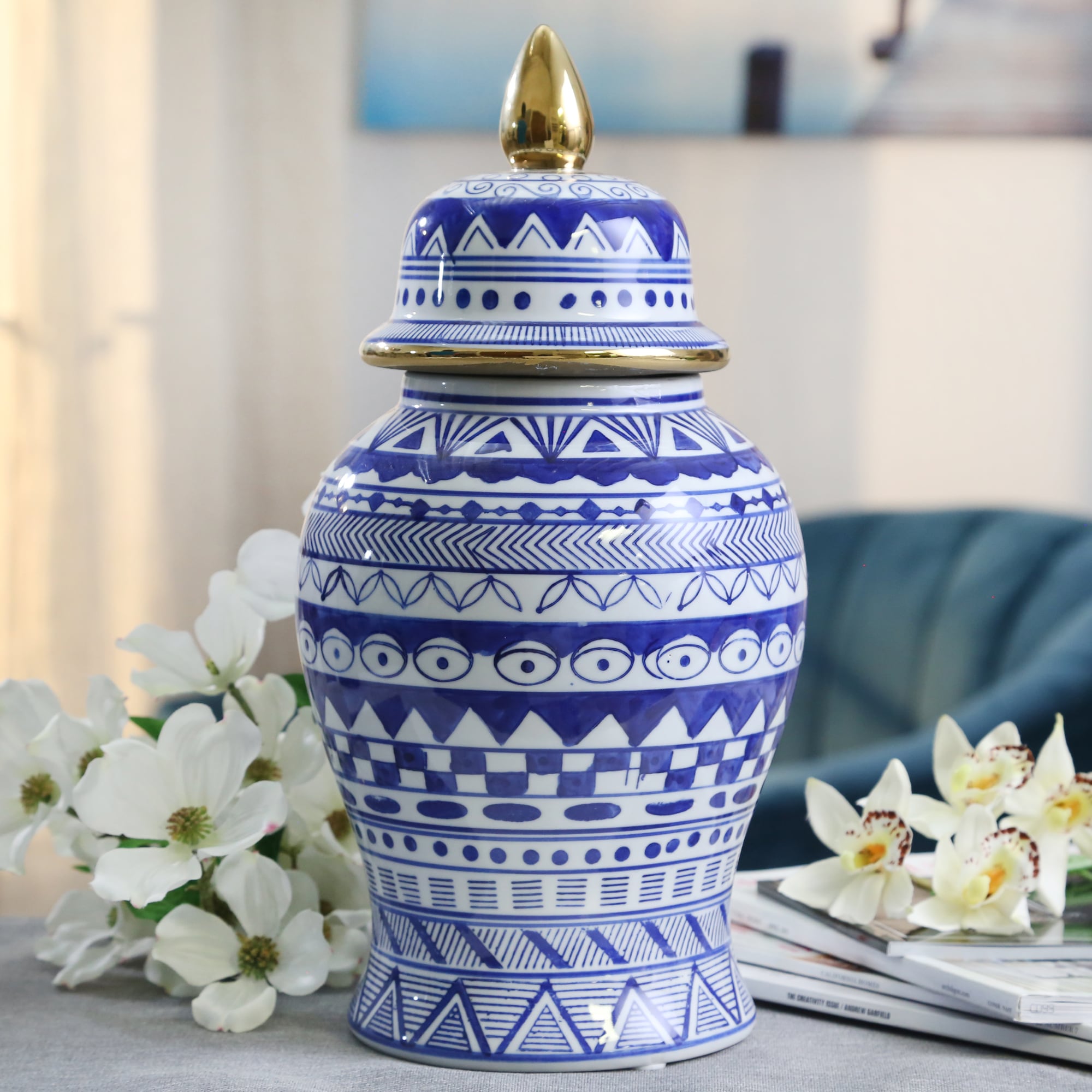 Sagebrook Home VC10467-01 Blue Ceramic Modern Decorative Jar