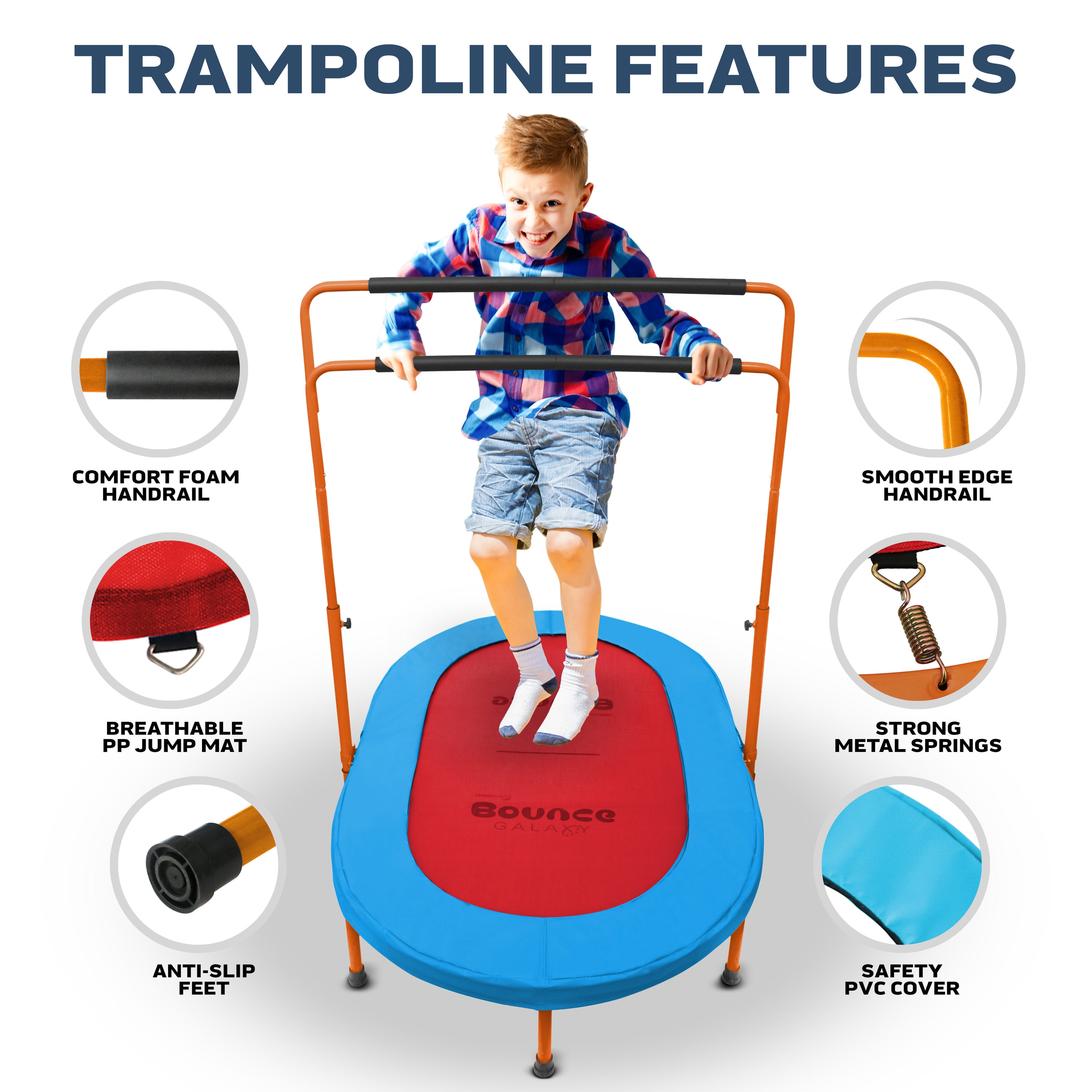 Costway Foldable Trampoline Double Mini Kids Fitness Rebounder W/  Adjustable Handle Red\blue : Target