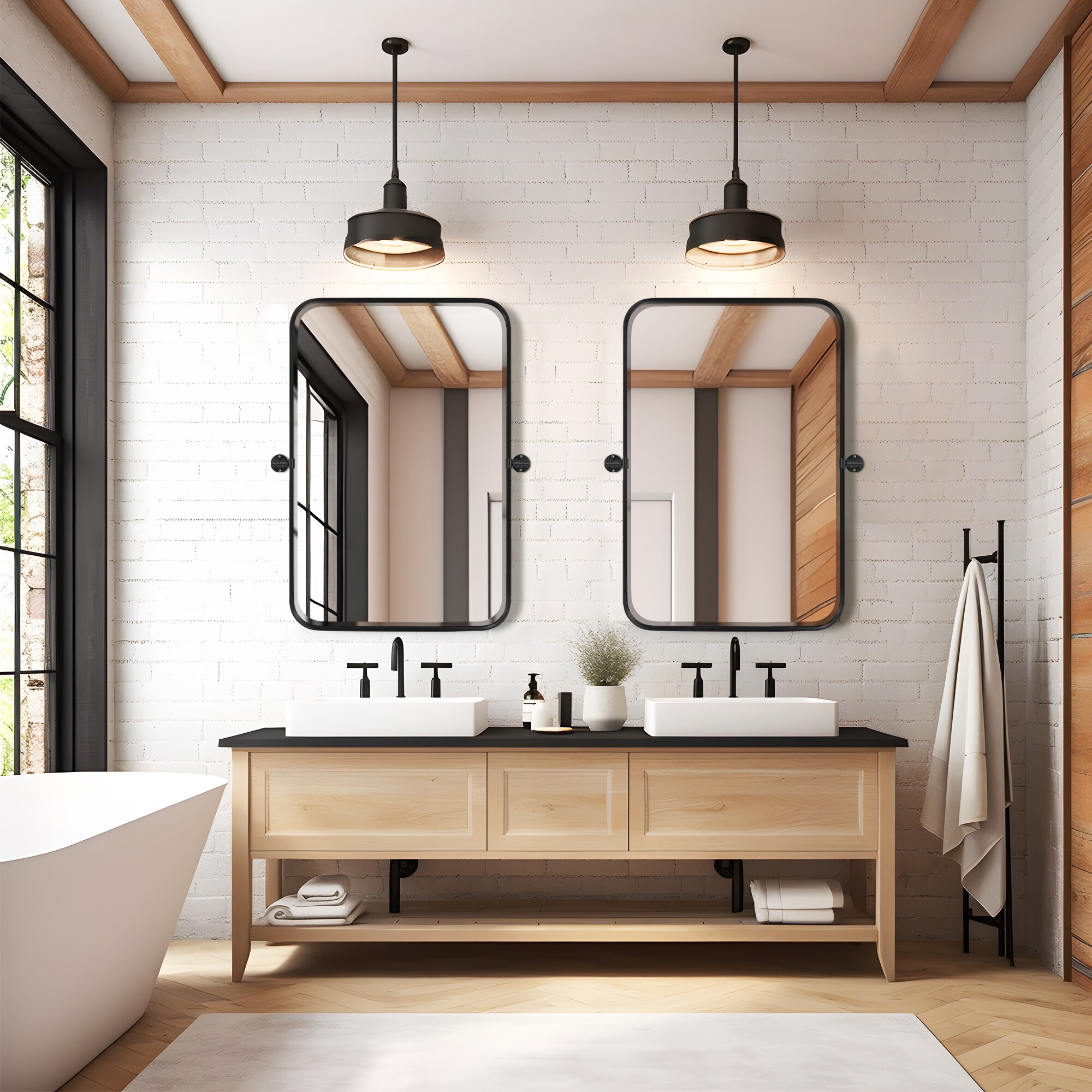 Dovelina LS-23091920 28-Inches x 36-Inches Framed Rectangle Bathroom Vanity Mirror ( Black )