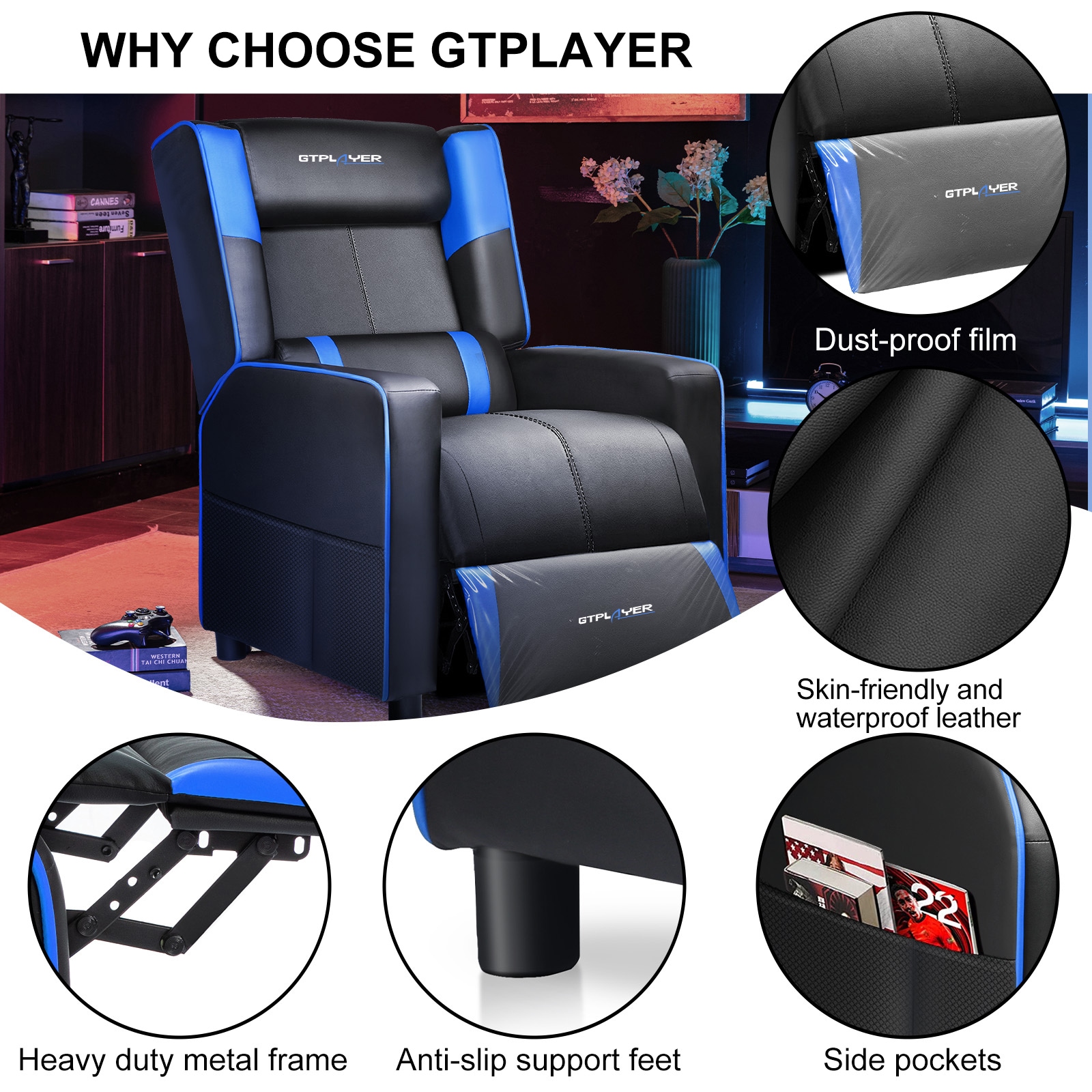 GTPLAYER LOWE'S-GT209-BLUE Office-Chairs - View #2