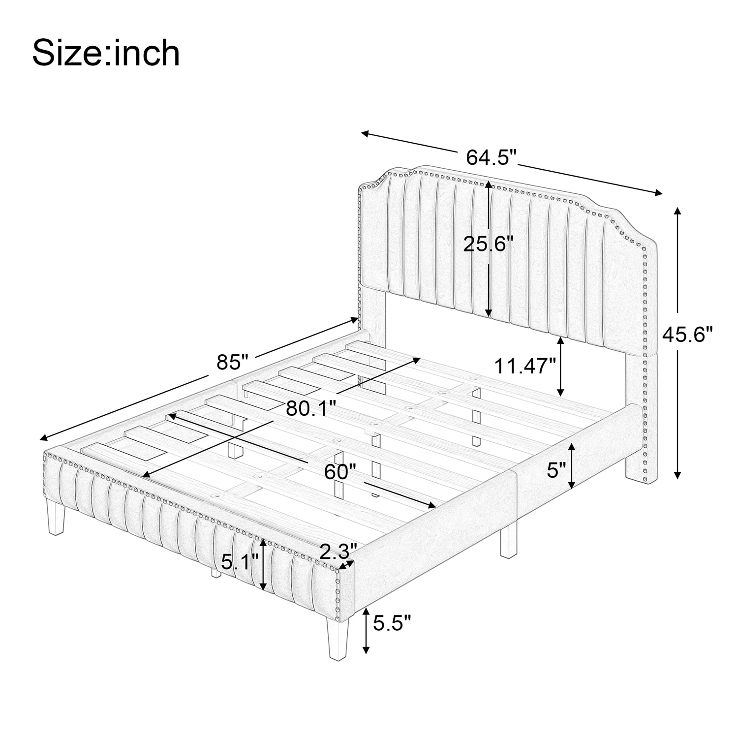 GZMR Queen Size Platform Bed with Upholstered Headboard Green Queen ...