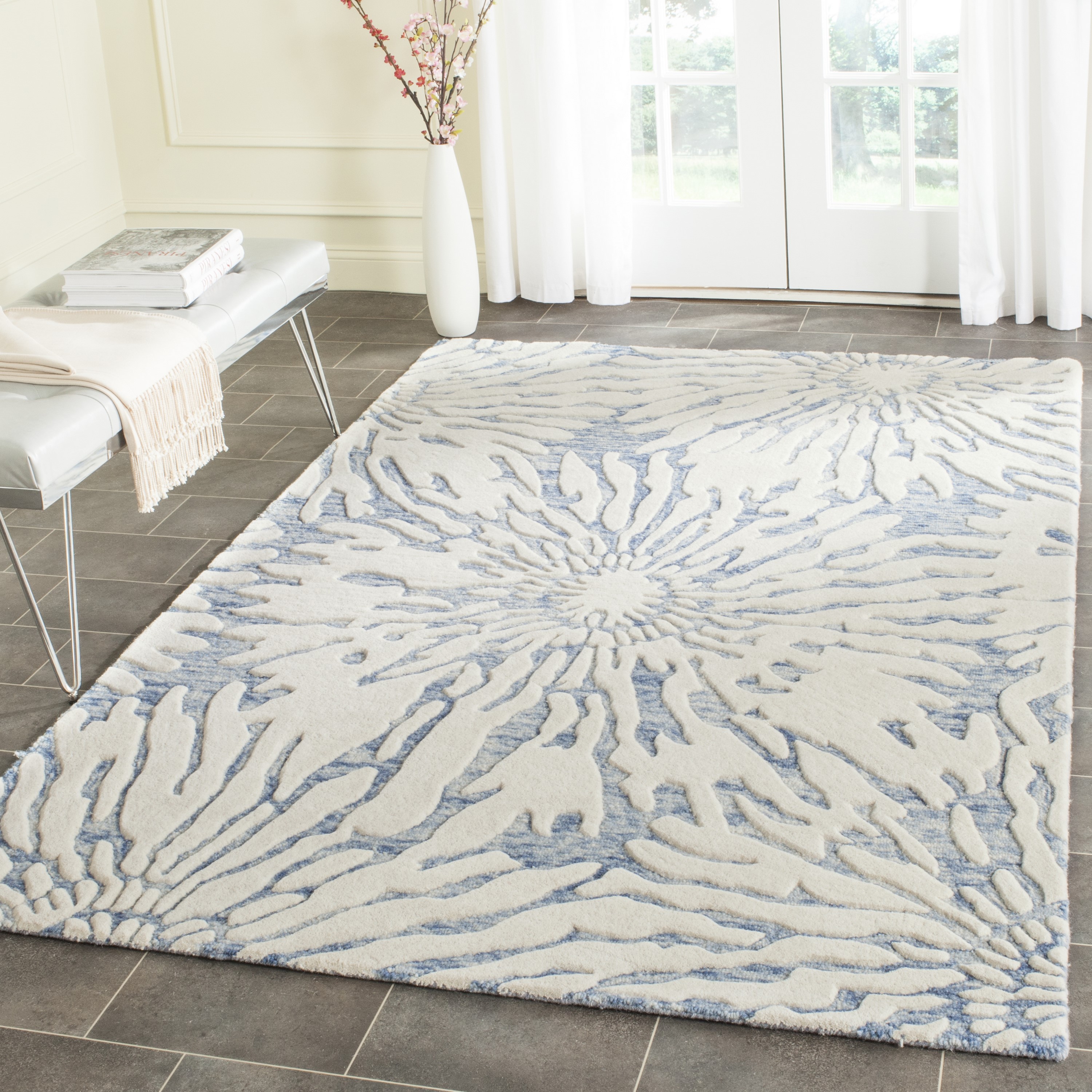 Safavieh BEL129B-6 Bella Ione 6 x 9 (ft) Tufted Wool Dark Blue/Ivory Rectangular Indoor Abstract Area rug