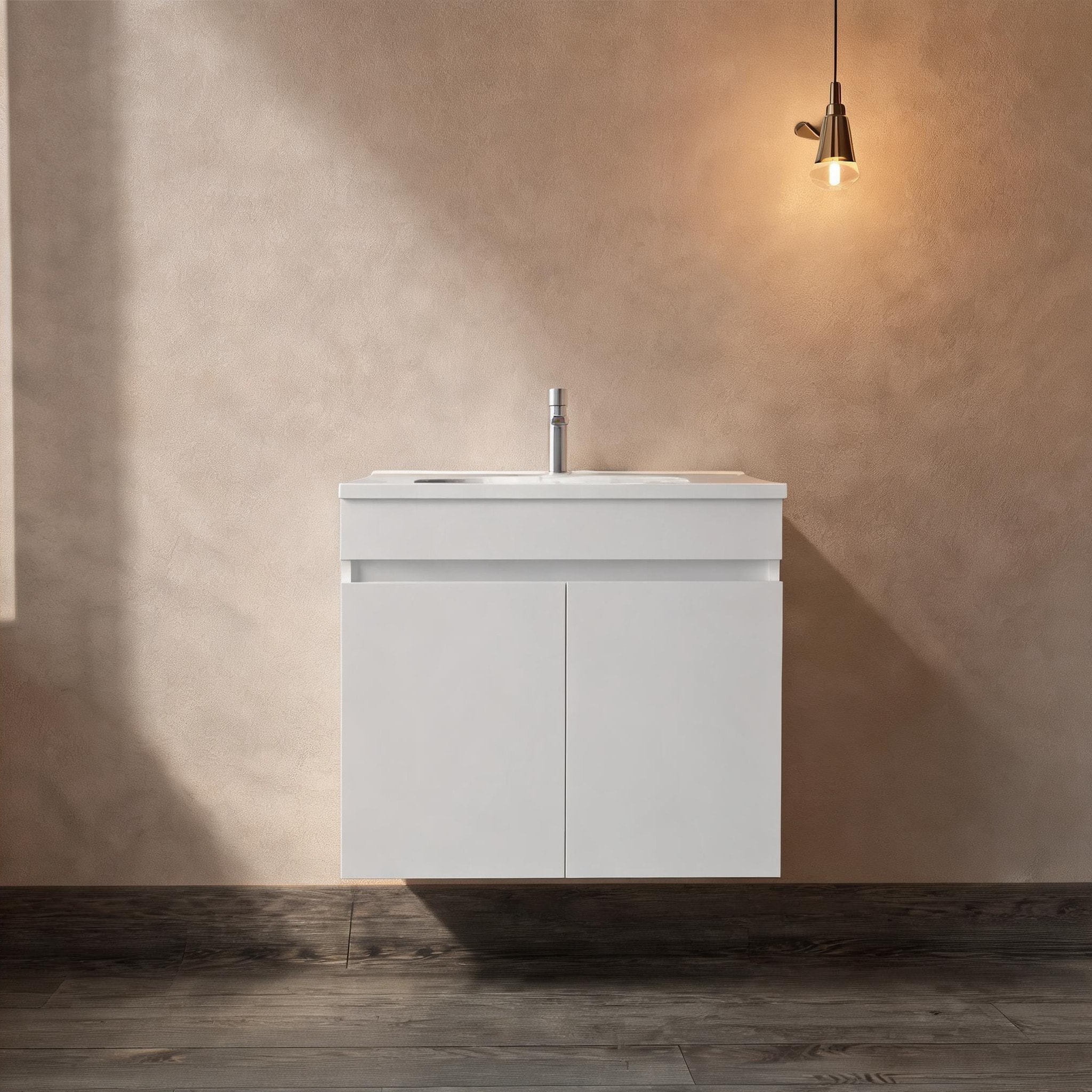 Naturefalls - Modern Wall-Mounted Bathroom Vanity with Integrated Sink Soft White Engineered Wood...