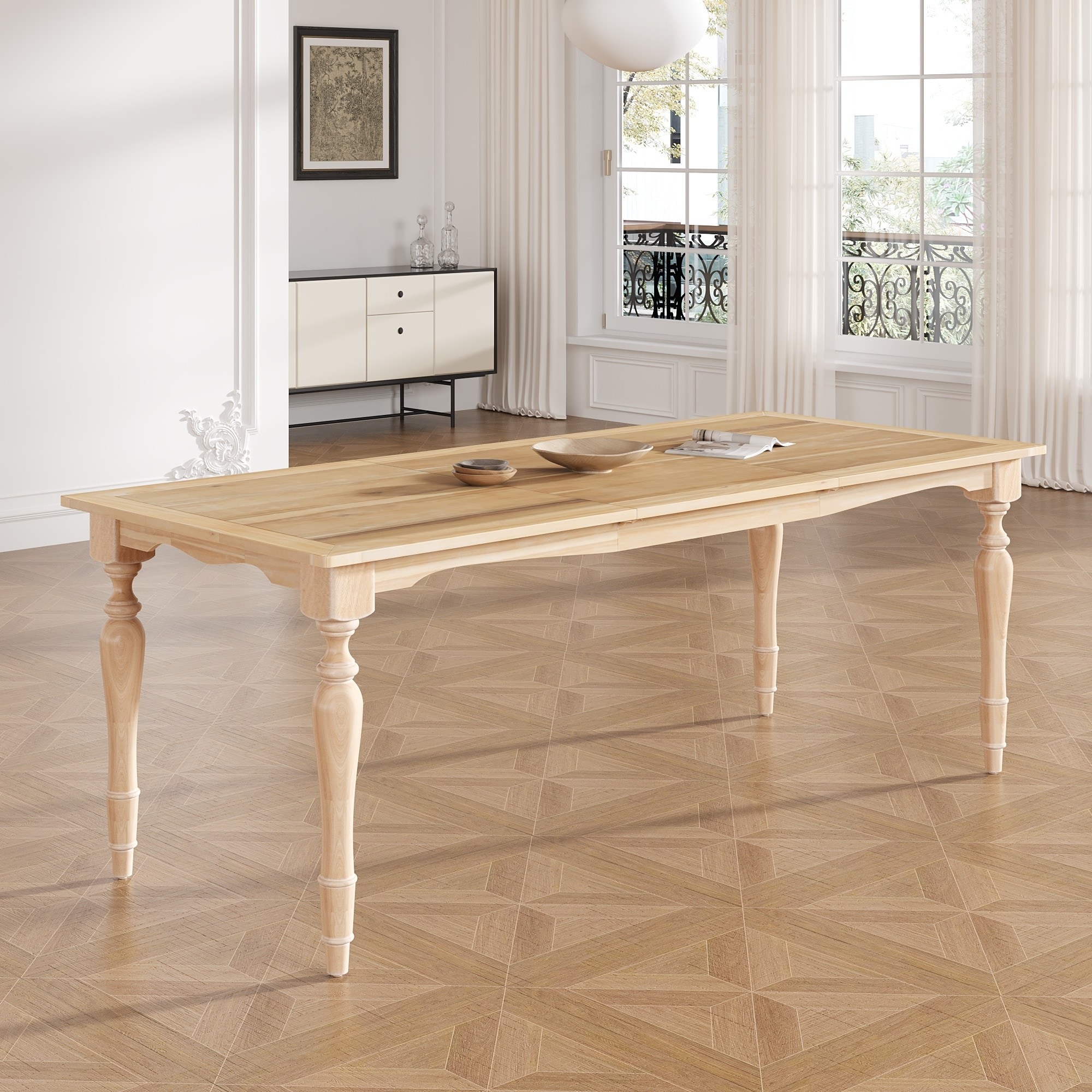 Horizons Prime - 59 to 83 inch Natural Rubber Wood and MDF Vintage Traditional Extendable Dining ...