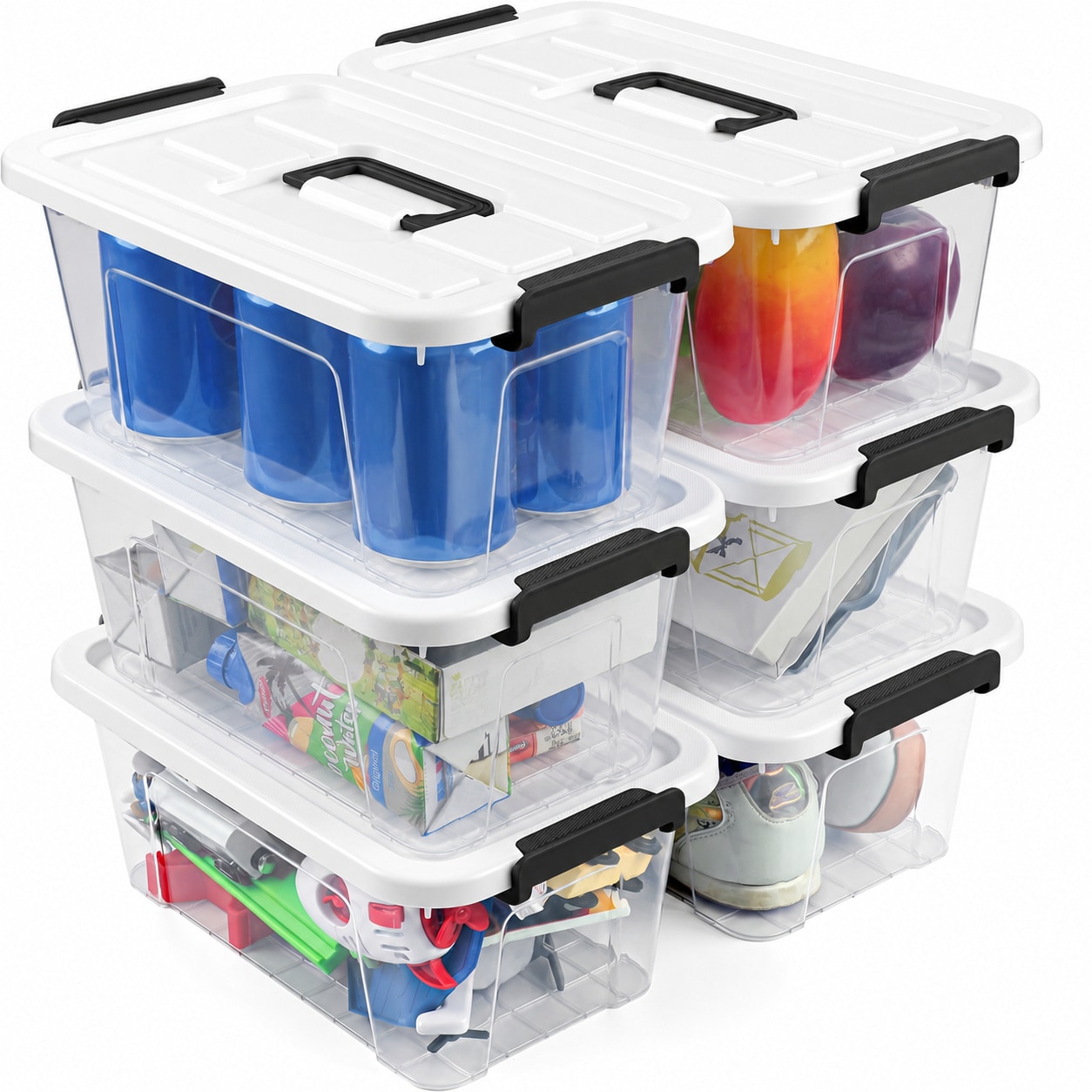 PUPWE White 6 Pack 7 Quart Plastic Storage Bins With Lids Stackable Buckle Latches Handles Dust Proof Space Saving Organization