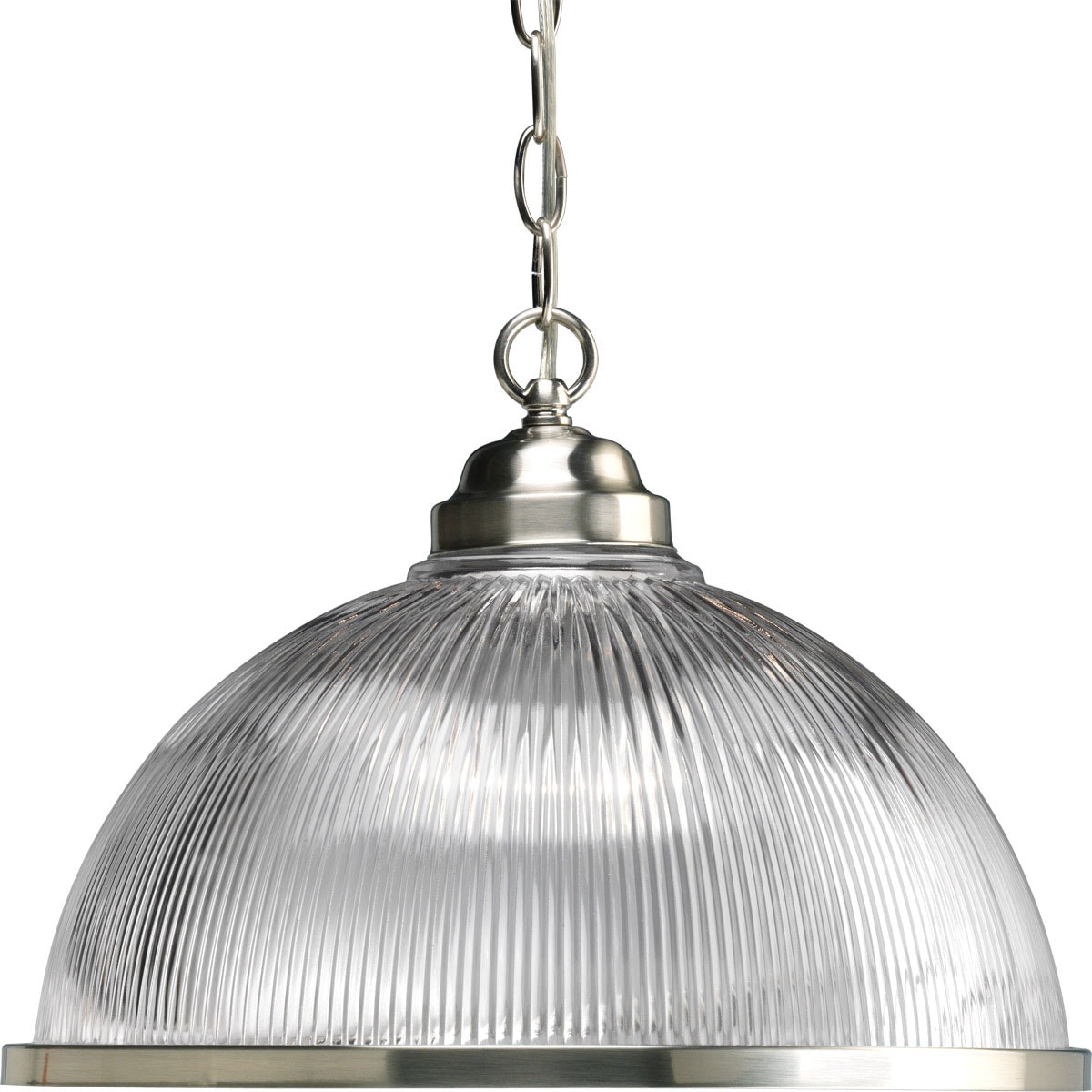 Progress Lighting P5103-09 Prismatic Glass 1 -Light Brushed Nickel Transitional Clear glass Dome Medium Hanging Pendant light