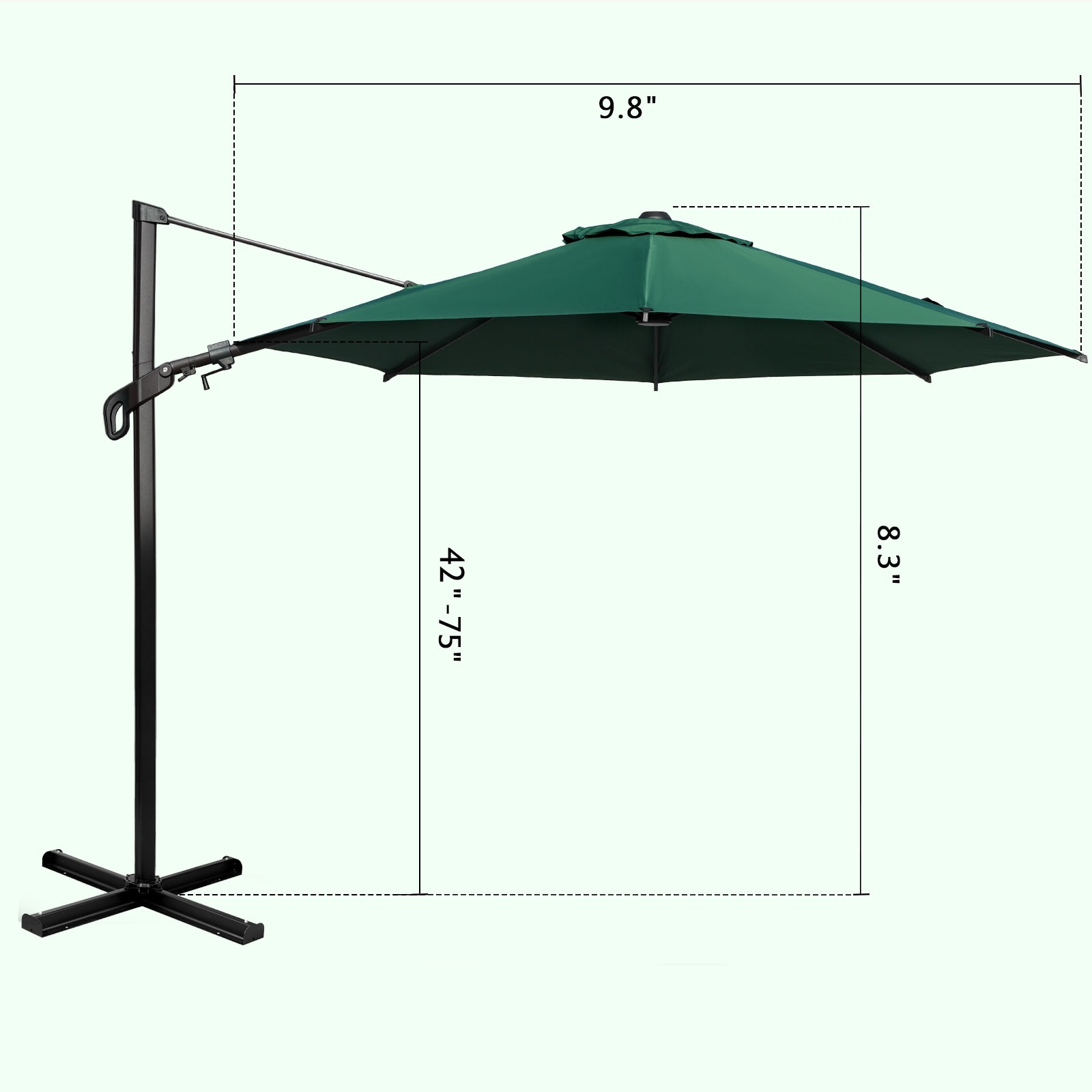 10ft Dark Green Aluminum Cantilever Patio Umbrella